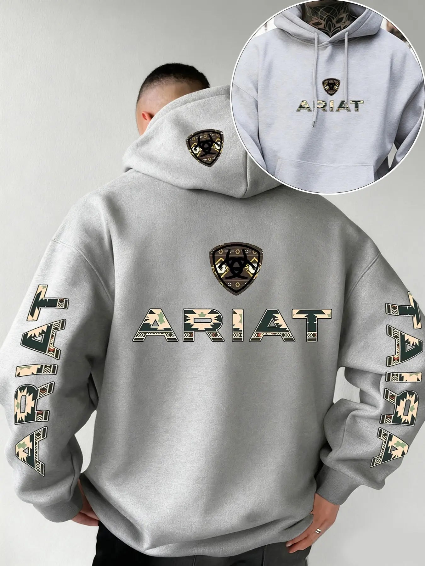 Ariat Letter Print Hooded Sweatshirt – Western Style Graphic Pullover, Rugged Outdoor Country Hoodie, Unisex Casual Apparel