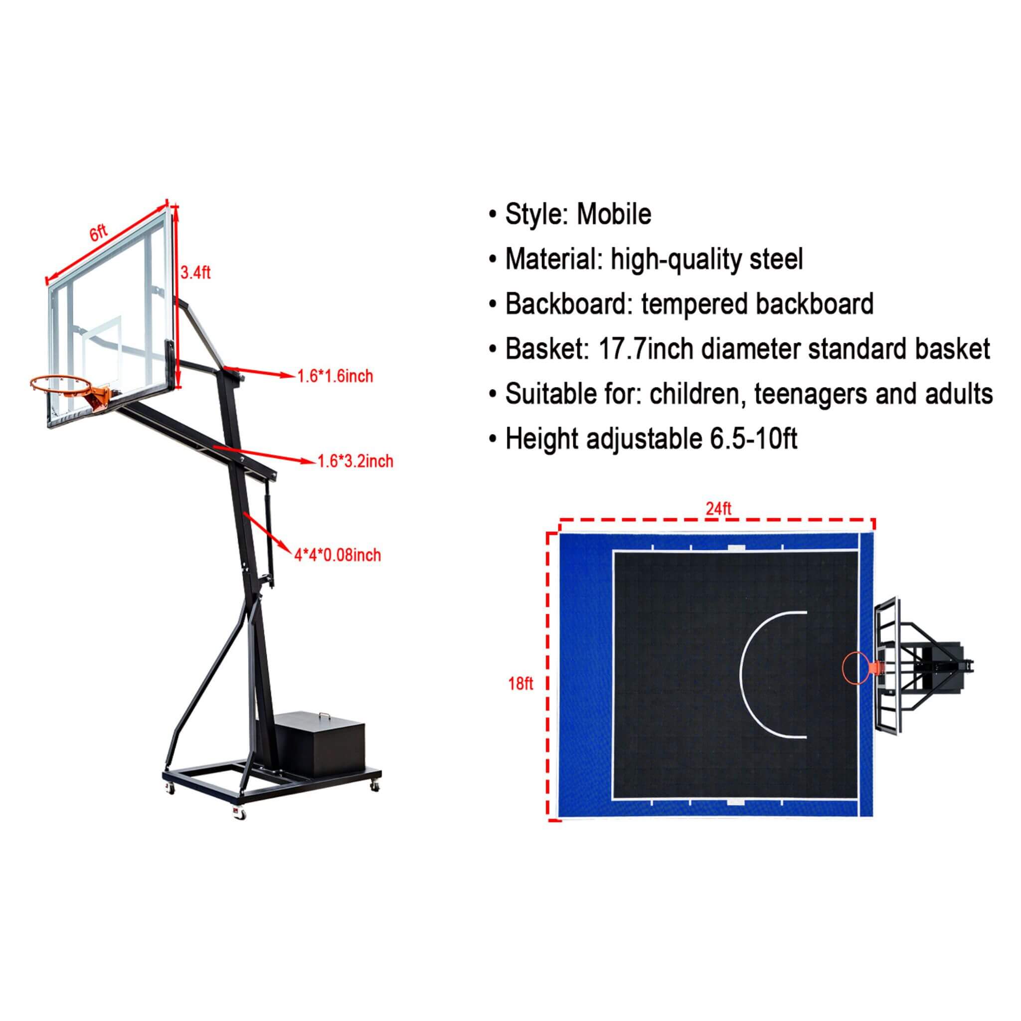 [18X24FT] Heavy-Duty Portable Adjustable Basketball Hoop With Court (SAK72980) – SAKSBY WHOLESALE, view 8