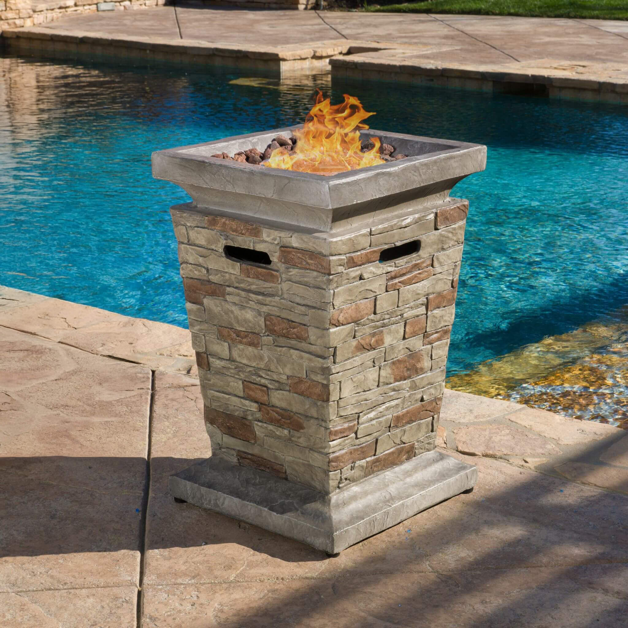 Alora 19-Inch Outdoor 40K BTU Natural Stone Fire Column (SAK36771) – SAKSBY WHOLESALE, view 4