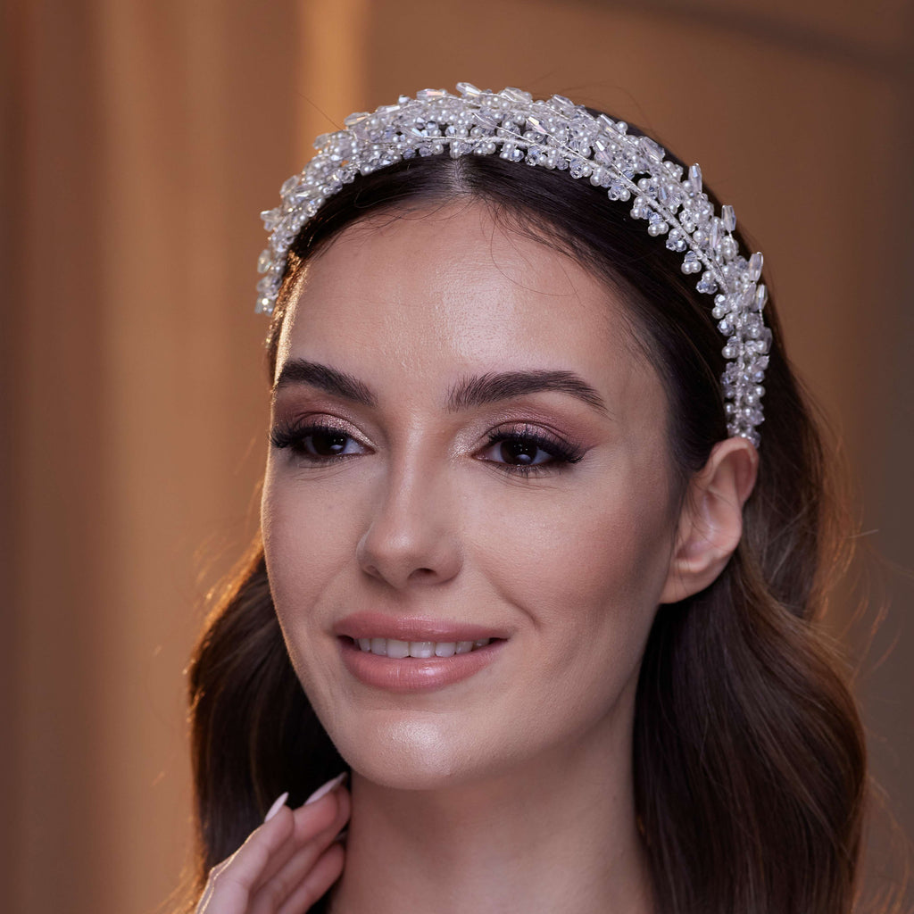 Elegant Crystal Beads and Pearls Hairband – Bridal Port, view 2