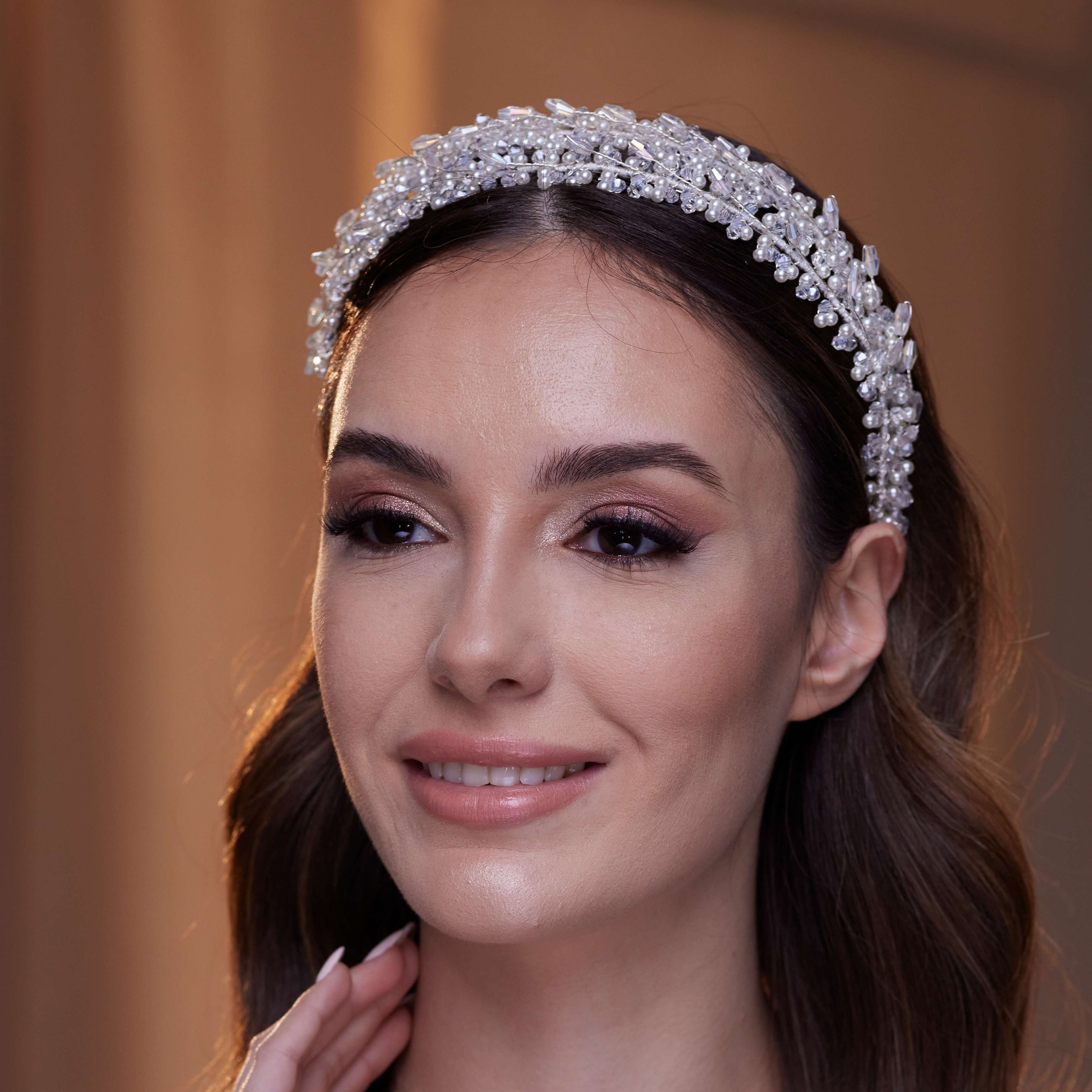Elegant Crystal Beads and Pearls Hairband – Bridal Port, view 2