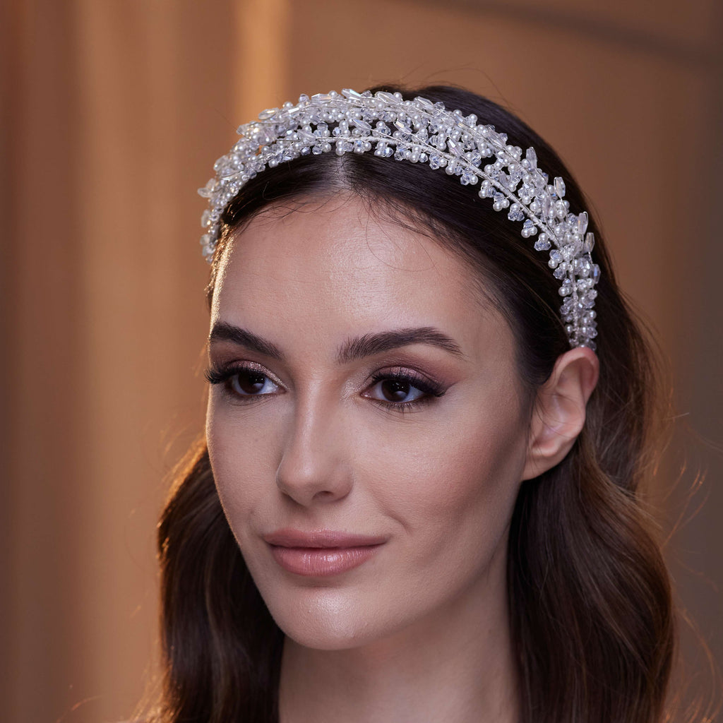 Elegant Crystal Beads and Pearls Hairband – Bridal Port, view 3