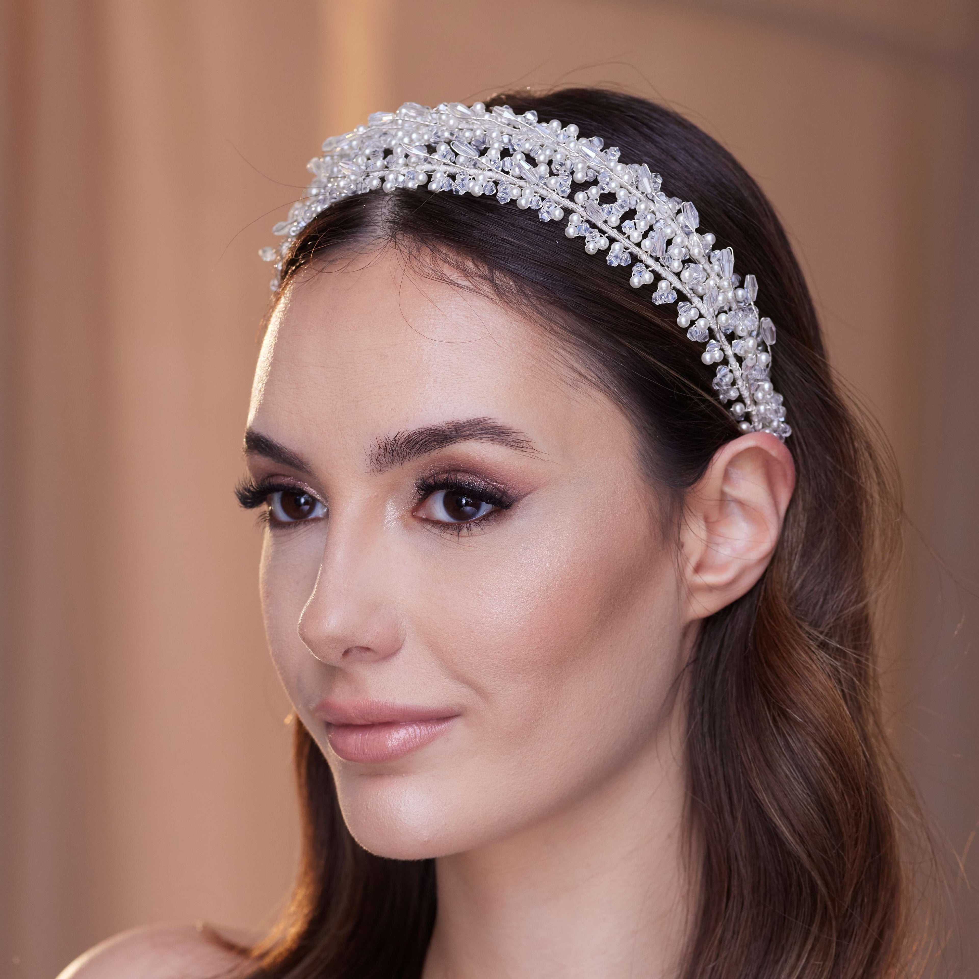 Elegant Crystal Beads and Pearls Hairband – Bridal Port, view 4