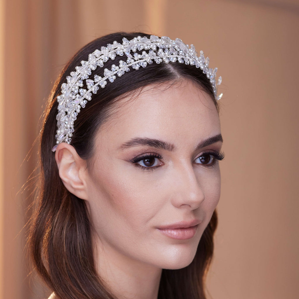 Elegant Crystal Beads and Pearls Hairband – Bridal Port, view 5