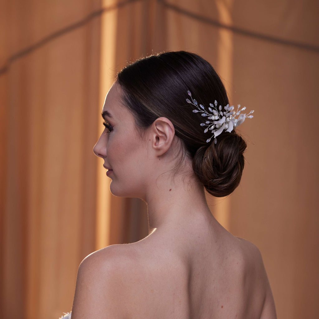 Elegant Crystal & Pearl Hair Comb – Bridal Port, view 5
