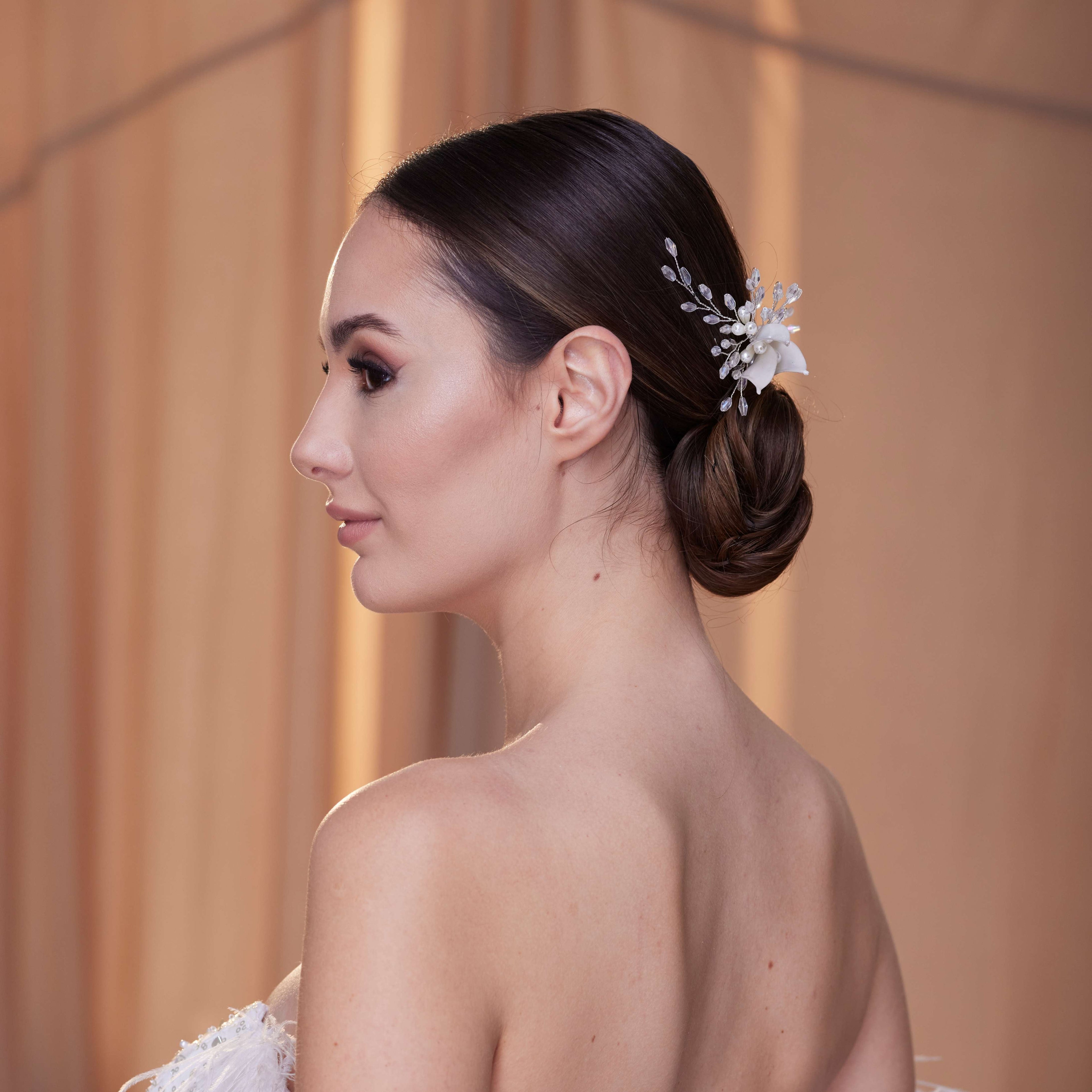 Elegant Crystal & Pearl Hair Comb – Bridal Port, view 6