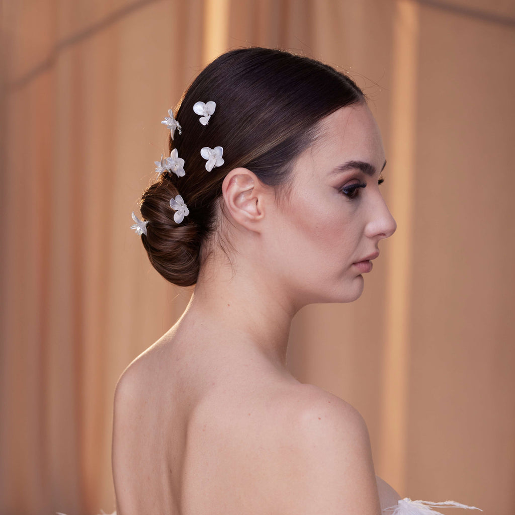 7-Piece Crystal Resin Flower Hair Pins – Bridal Port, view 2