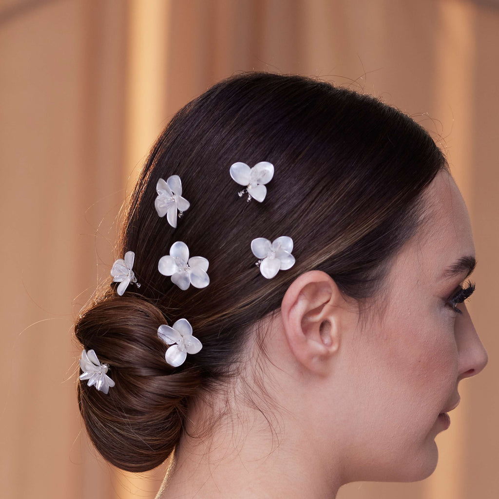 7-Piece Crystal Resin Flower Hair Pins – Bridal Port, view 3