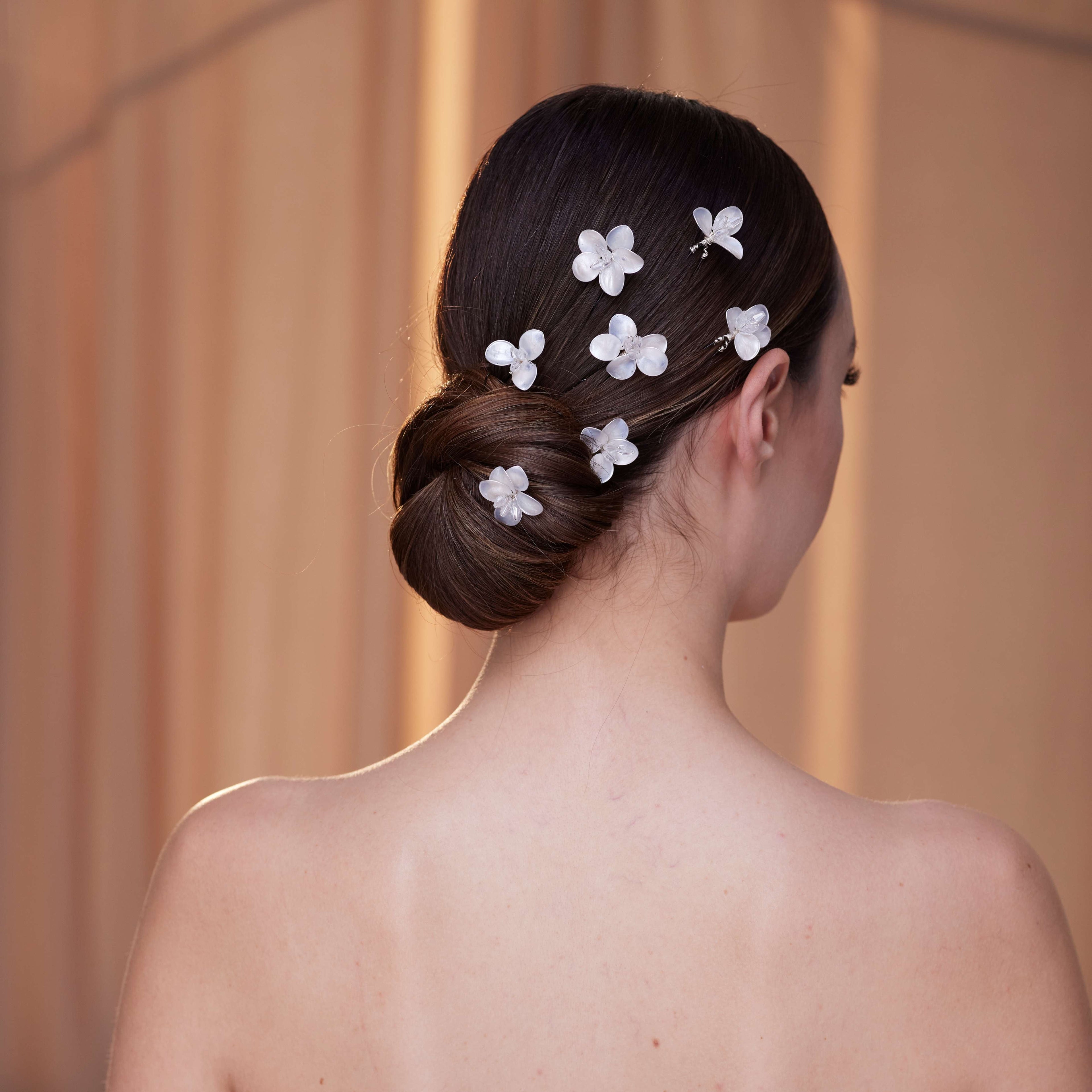 7-Piece Crystal Resin Flower Hair Pins – Bridal Port, view 5