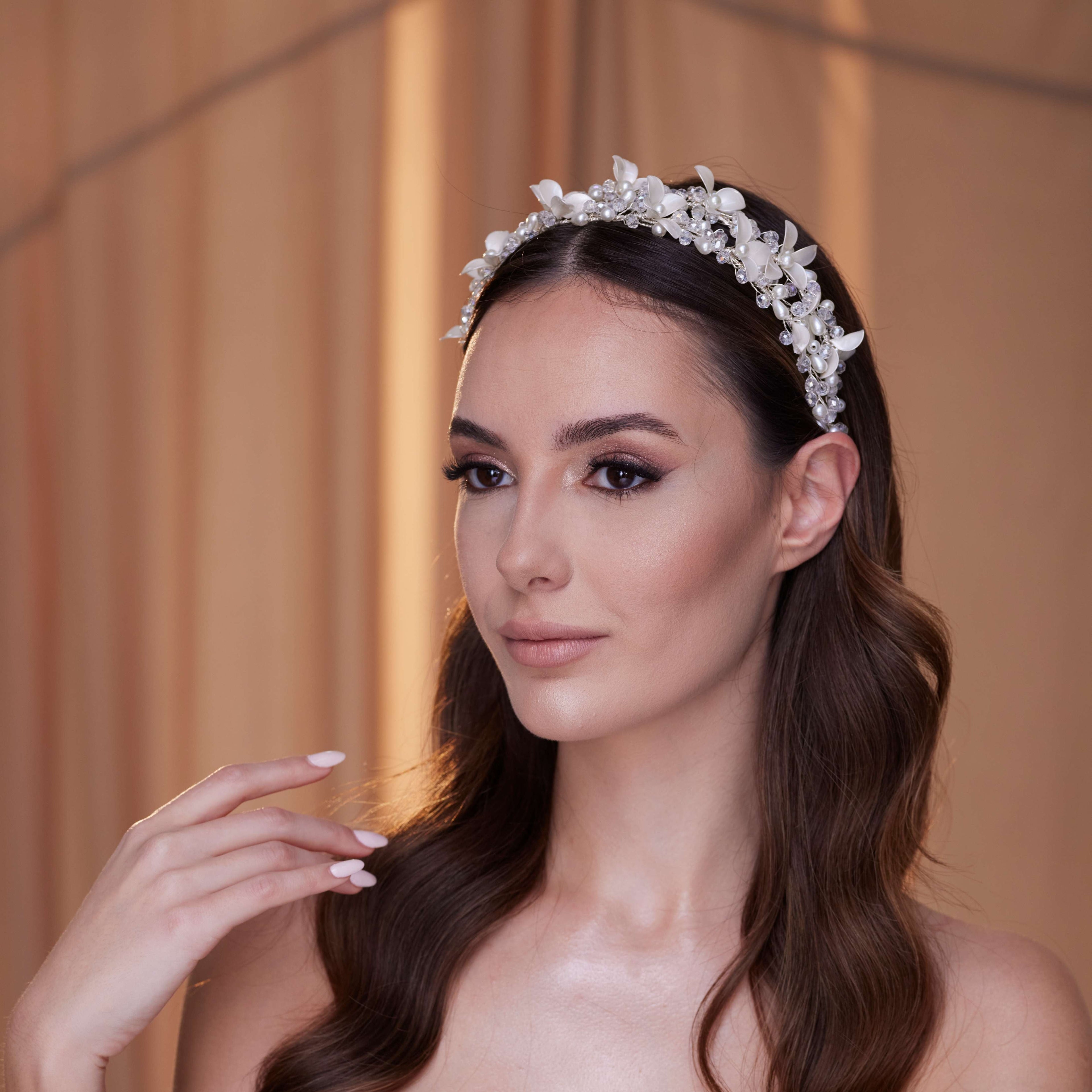 Elegant Crystal Resin Flower Hair Band – Bridal Port, view 6