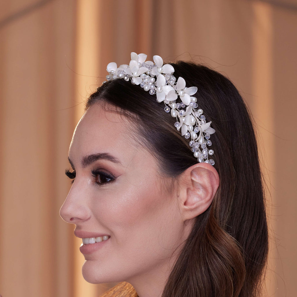 Elegant Crystal Resin Flower Hair Band – Bridal Port, view 7