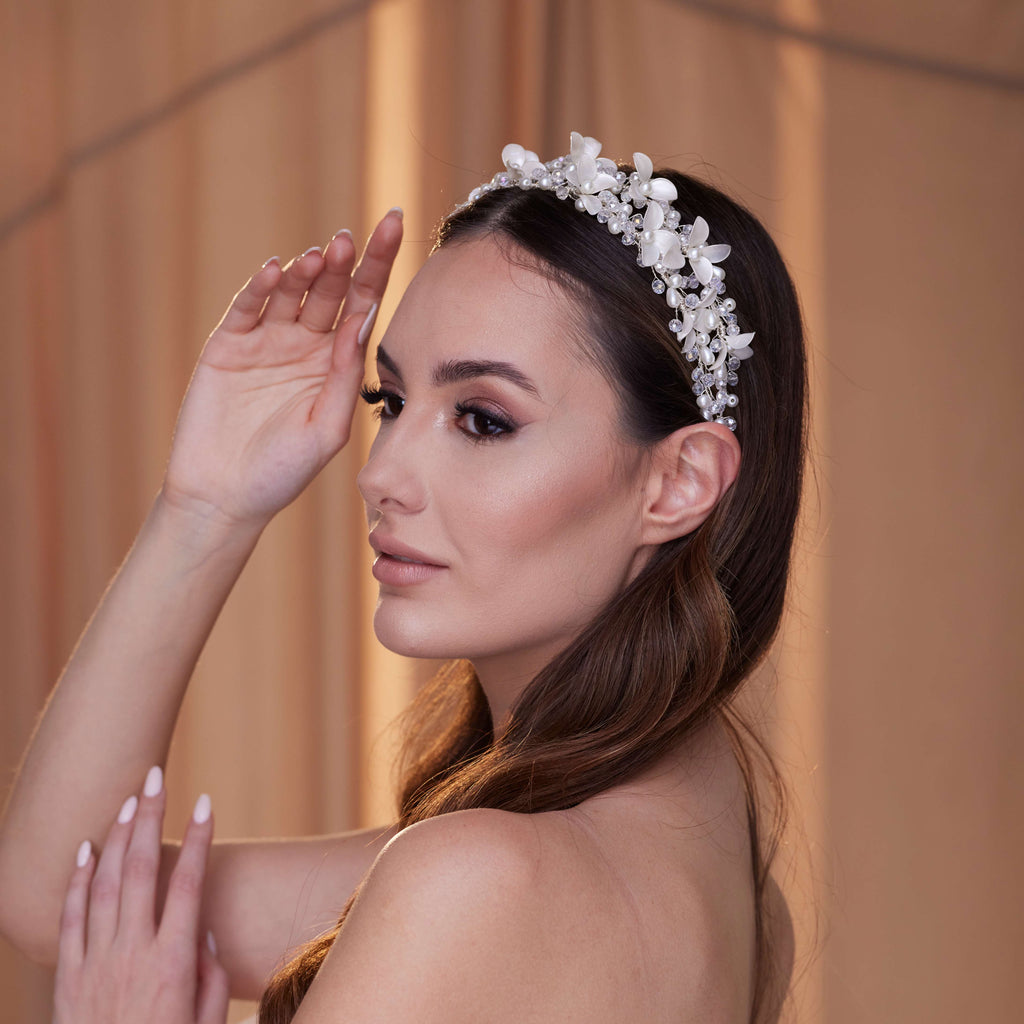 Elegant Crystal Resin Flower Hair Band – Bridal Port