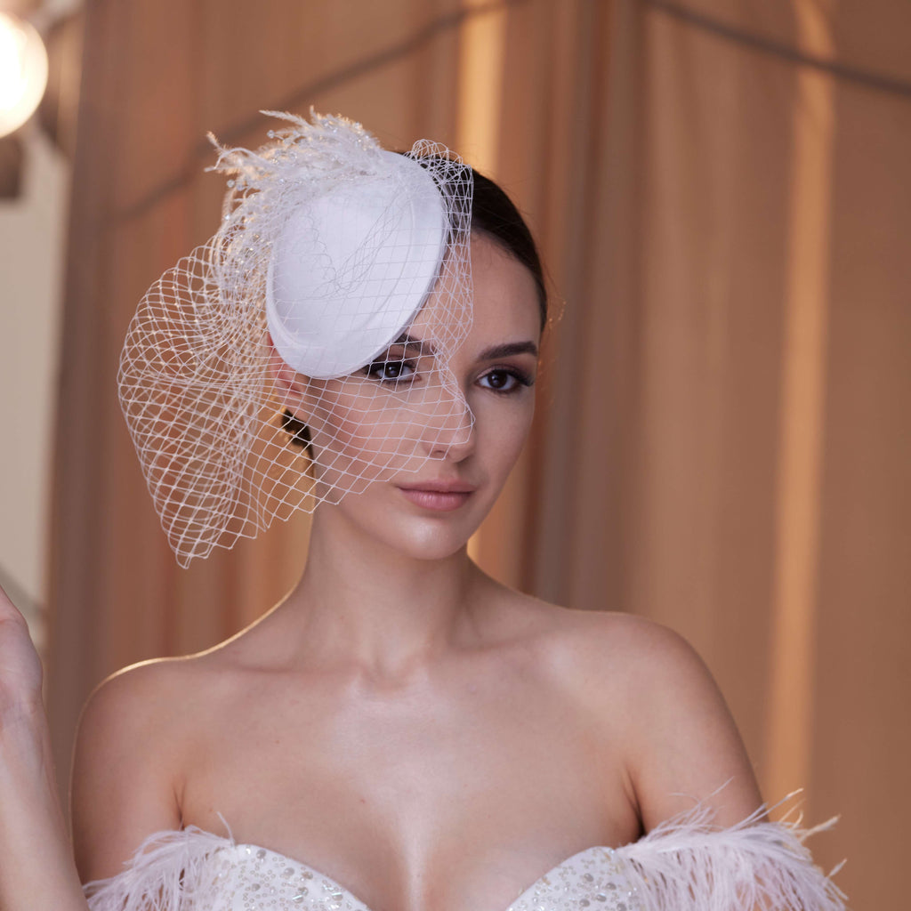 Birdcage Veil with Feathers – Bridal Port, view 3