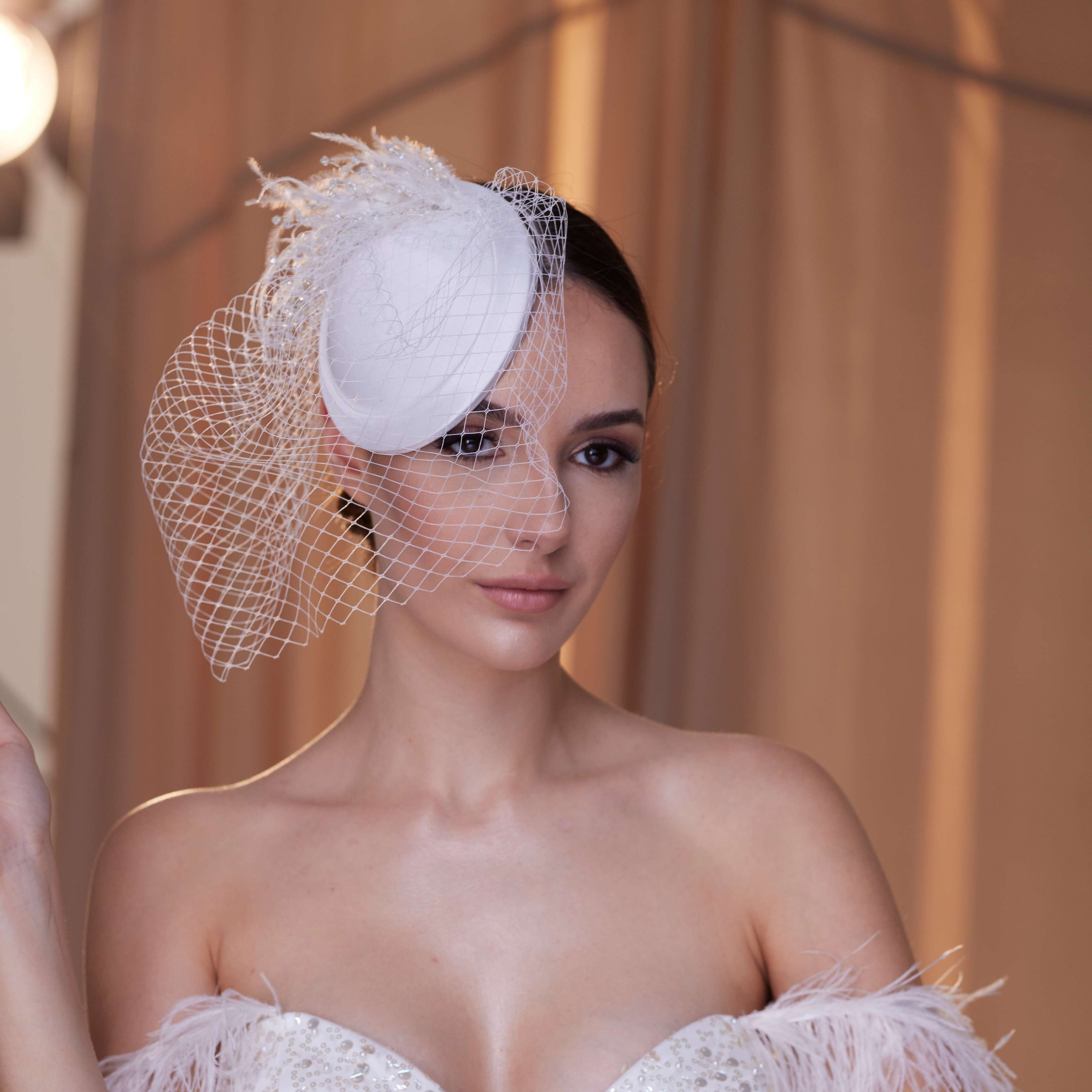 Birdcage Veil with Feathers – Bridal Port, view 3