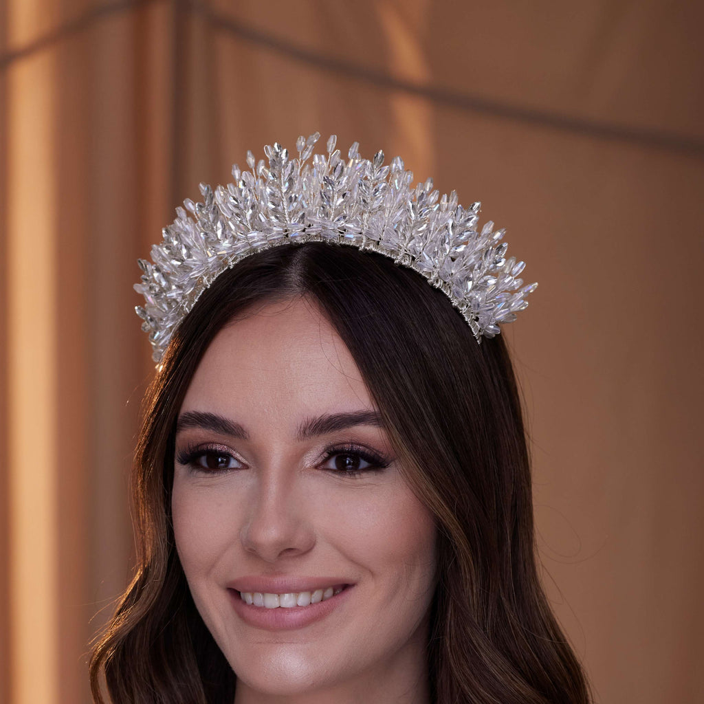 Elegant Crystal Bead and Rhinestone Wedding Tiara – Bridal Port, view 3