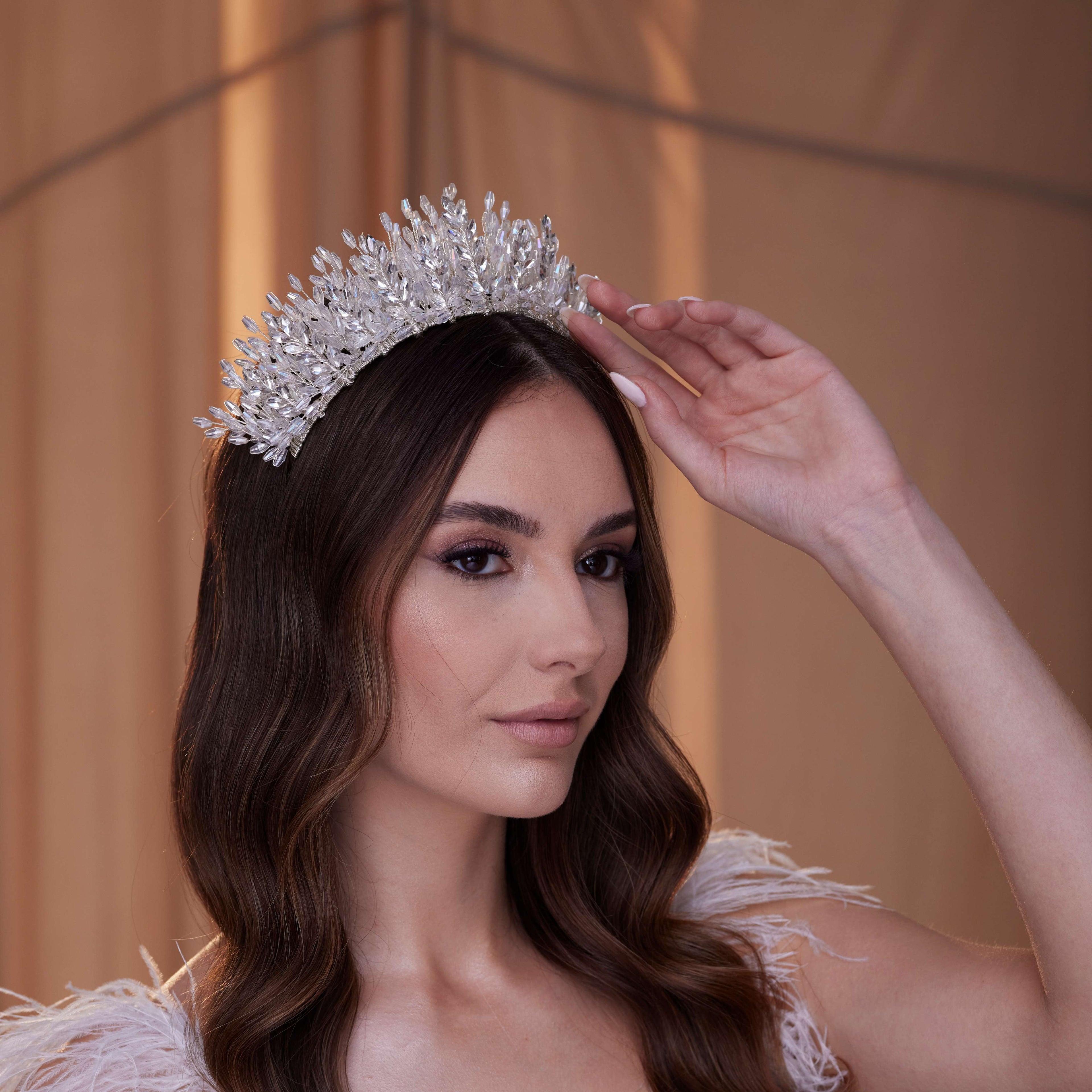 Elegant Crystal Bead and Rhinestone Wedding Tiara – Bridal Port, view 6