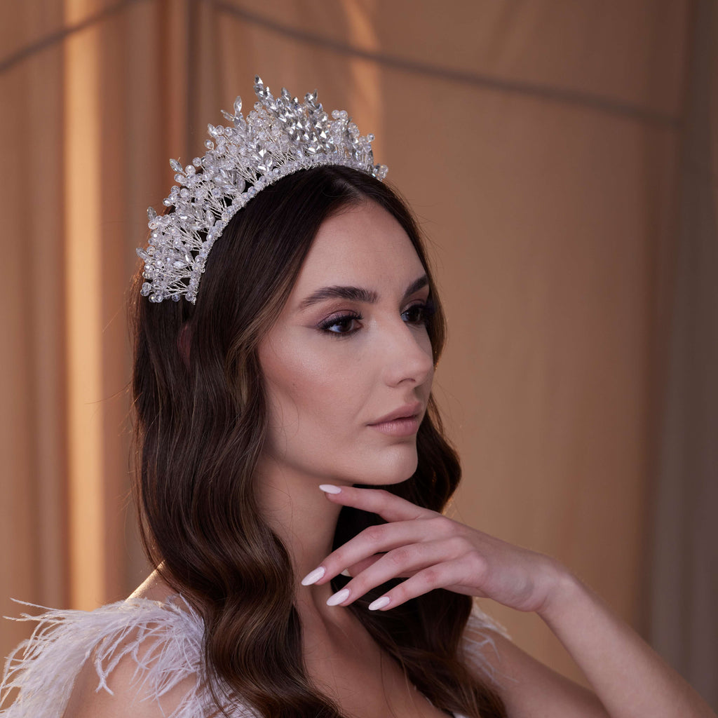 Sparkling Crystal Bead and Rhinestone Tiara – Bridal Port, view 5