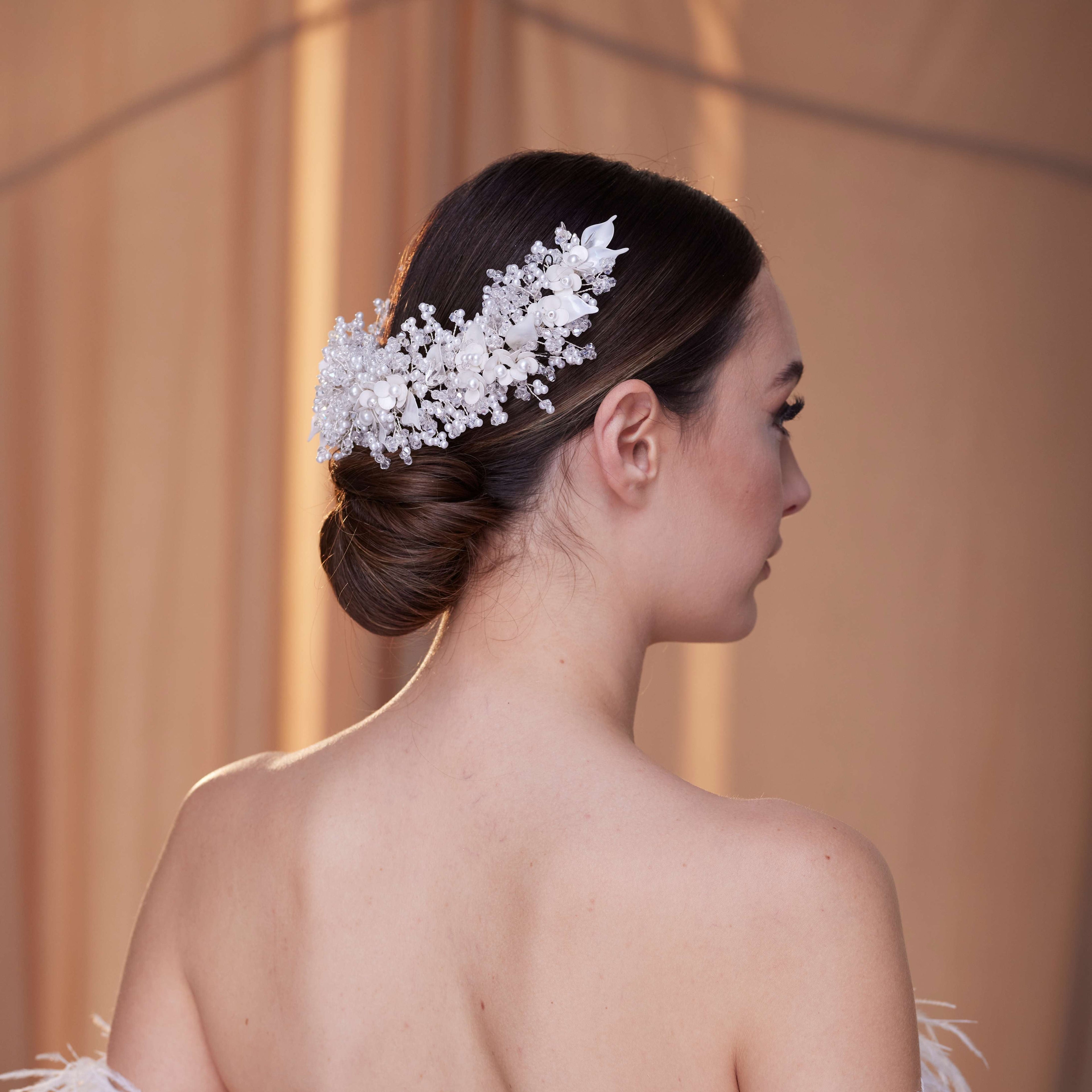 Exquisite Bridal Headpiece with Resin Flowers, Pearls, and Crystal Beads – Bridal Port, view 4