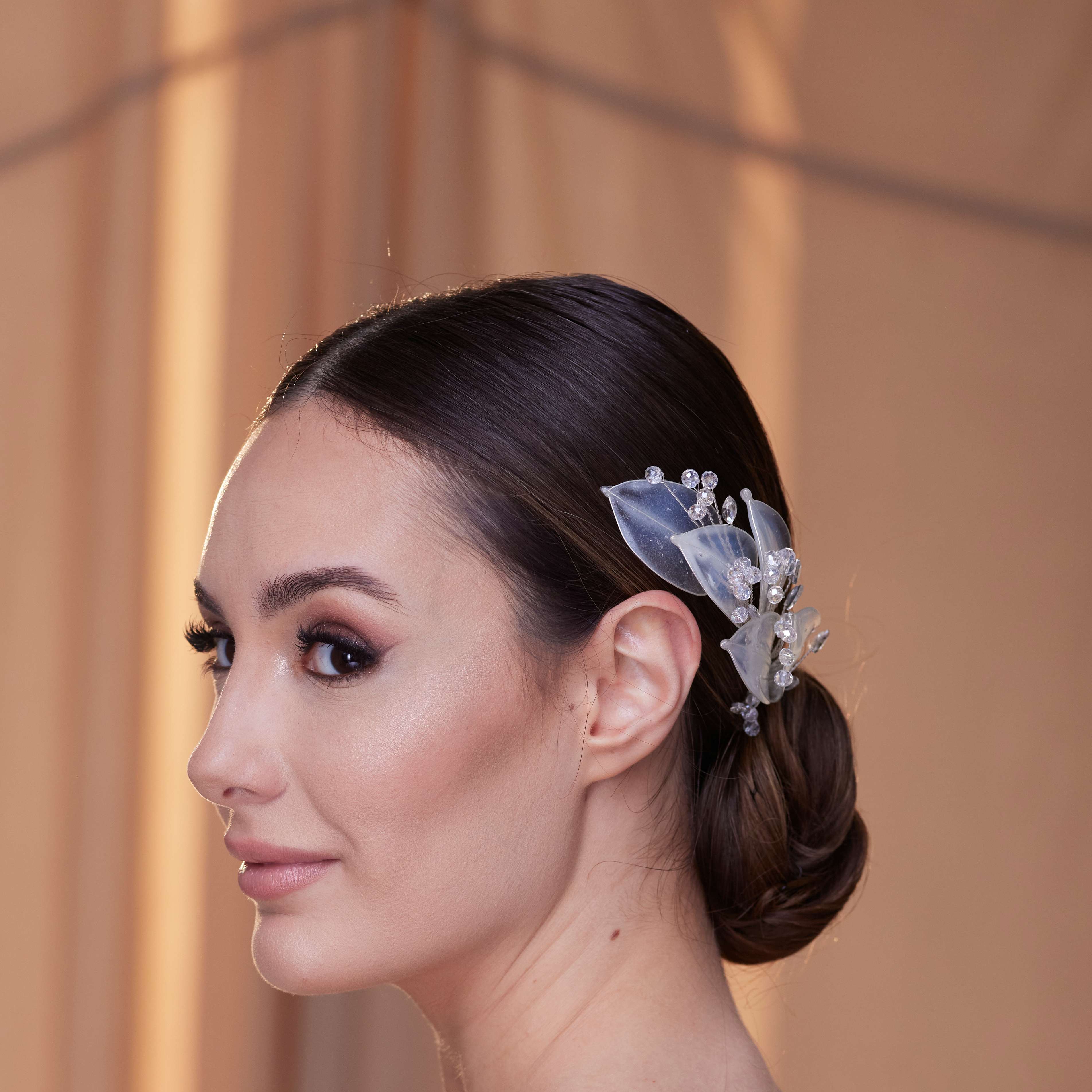 Elegant Resin Leaf and Crystal Beaded Headpiece – Bridal Port, view 3