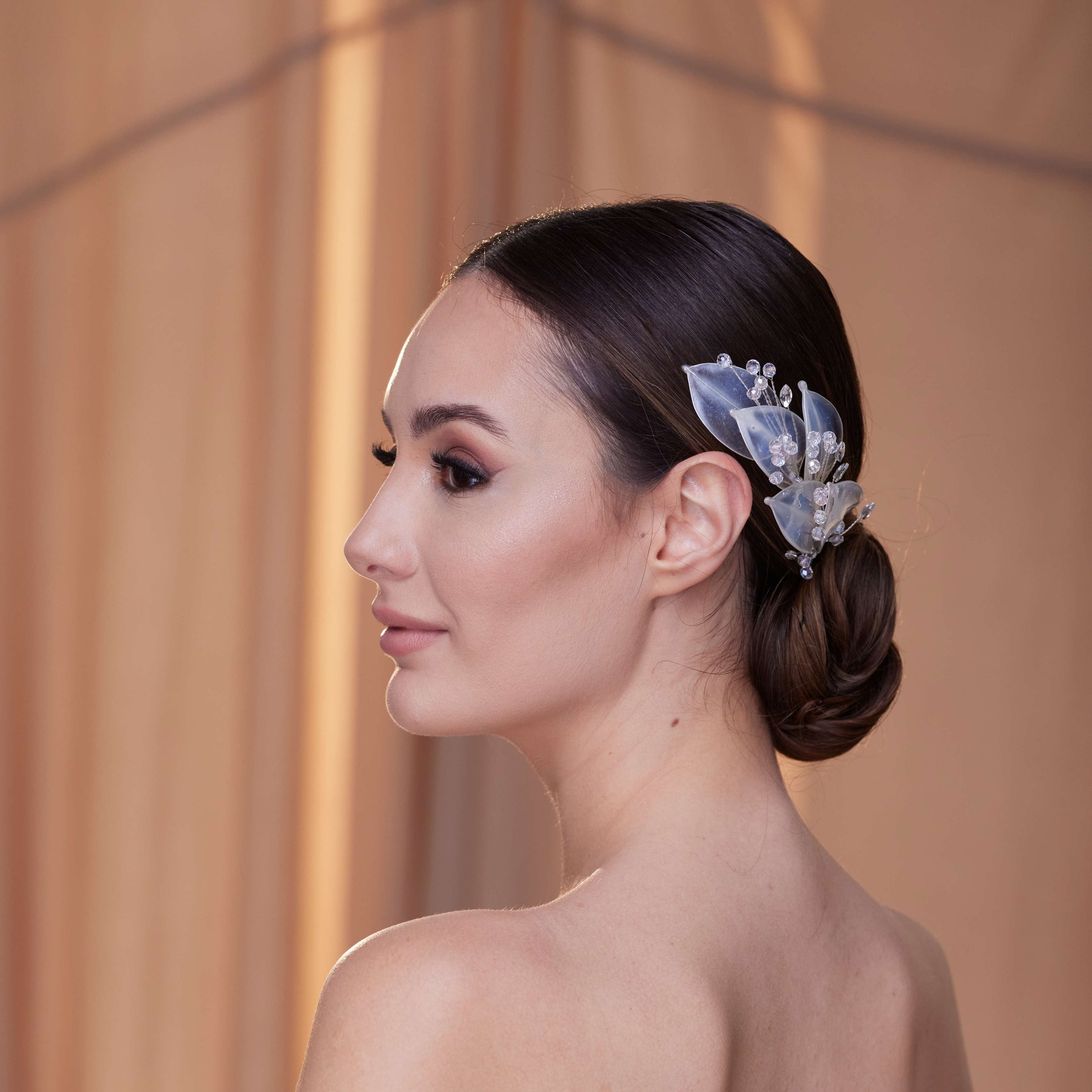 Elegant Resin Leaf and Crystal Beaded Headpiece – Bridal Port, view 4