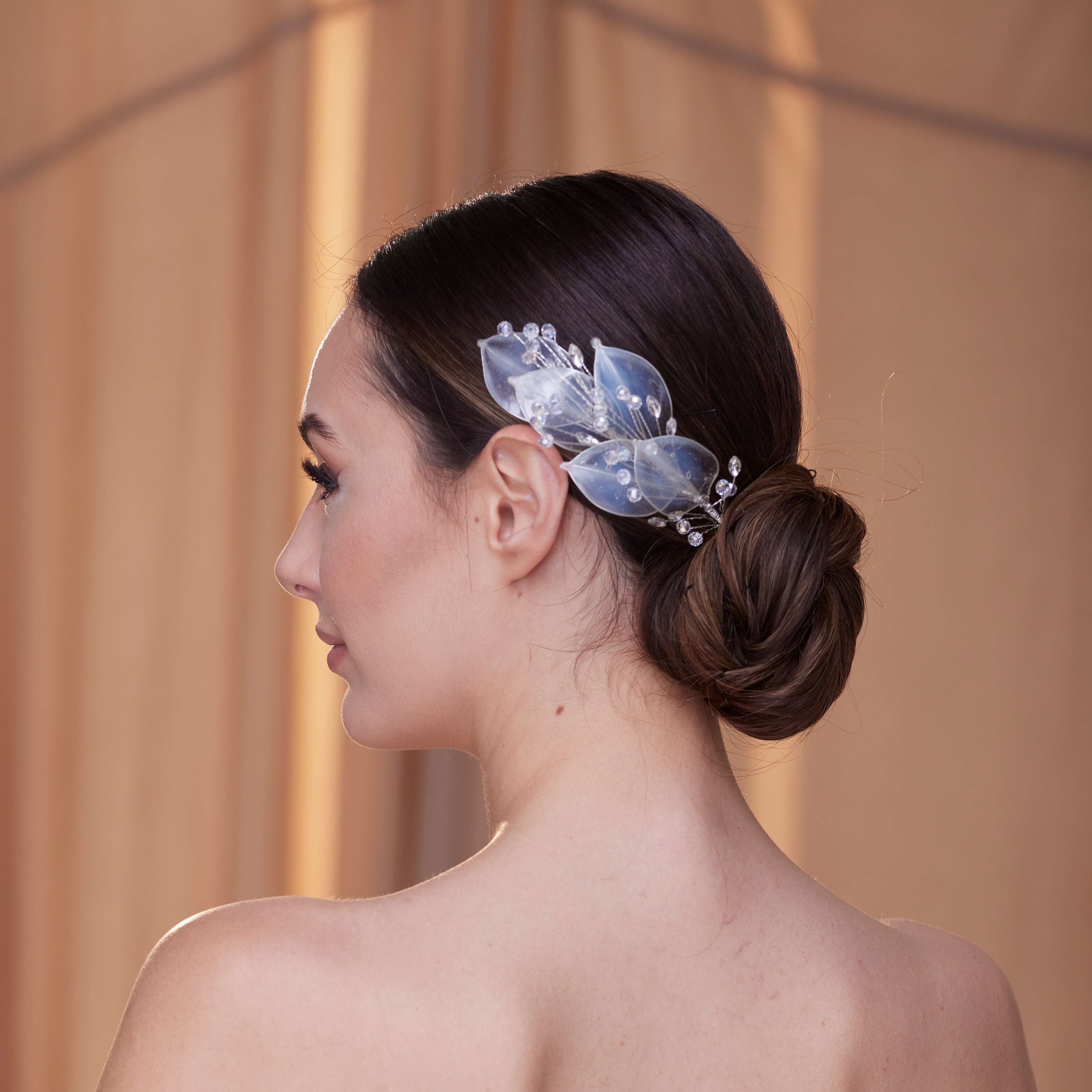 Elegant Resin Leaf and Crystal Beaded Headpiece – Bridal Port, view 6