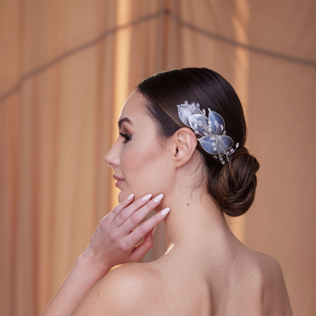 Elegant Resin Leaf and Crystal Beaded Headpiece – Bridal Port, view 7
