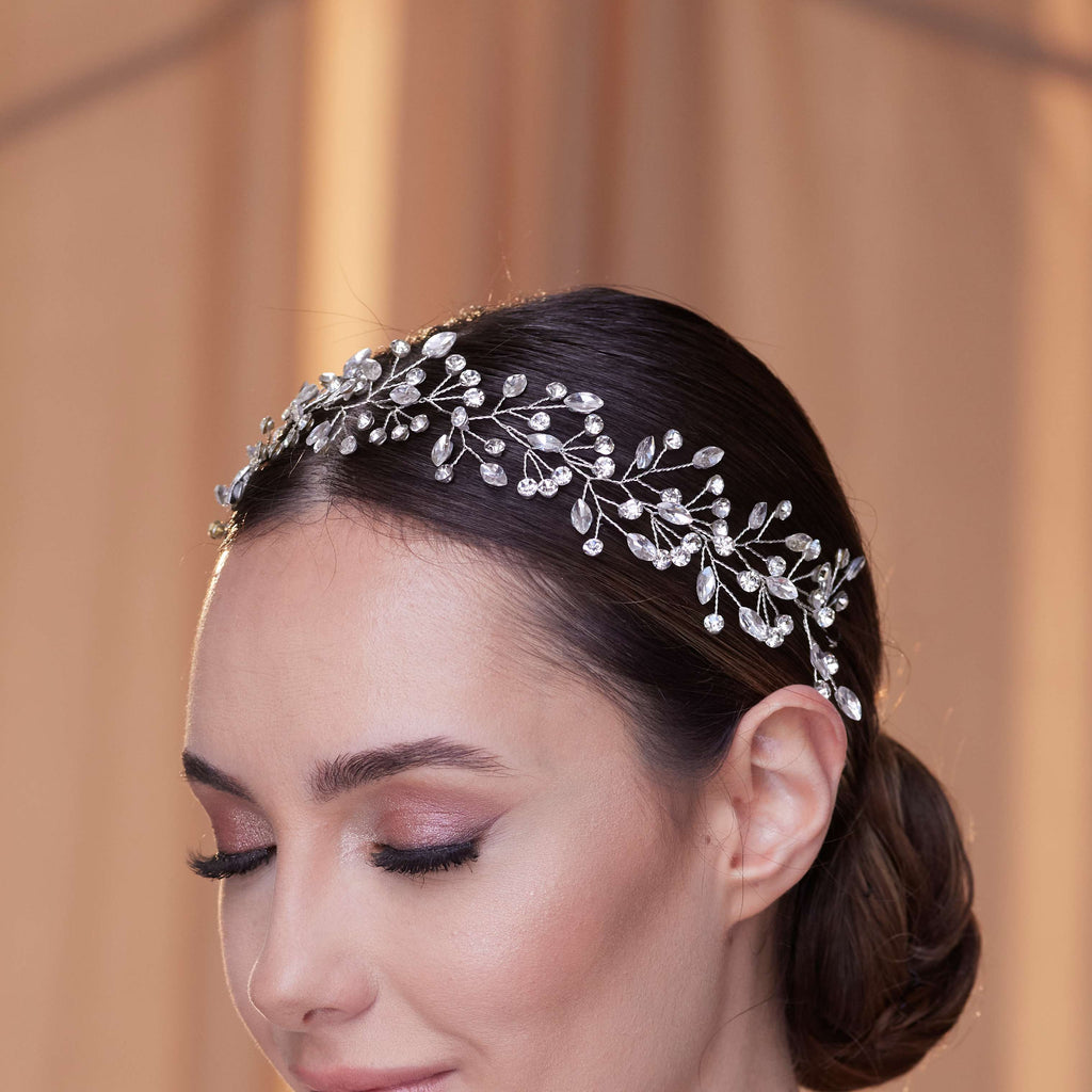 Delicate Crystal Bead and Rhinestone Hair Vine – Bridal Port, view 7
