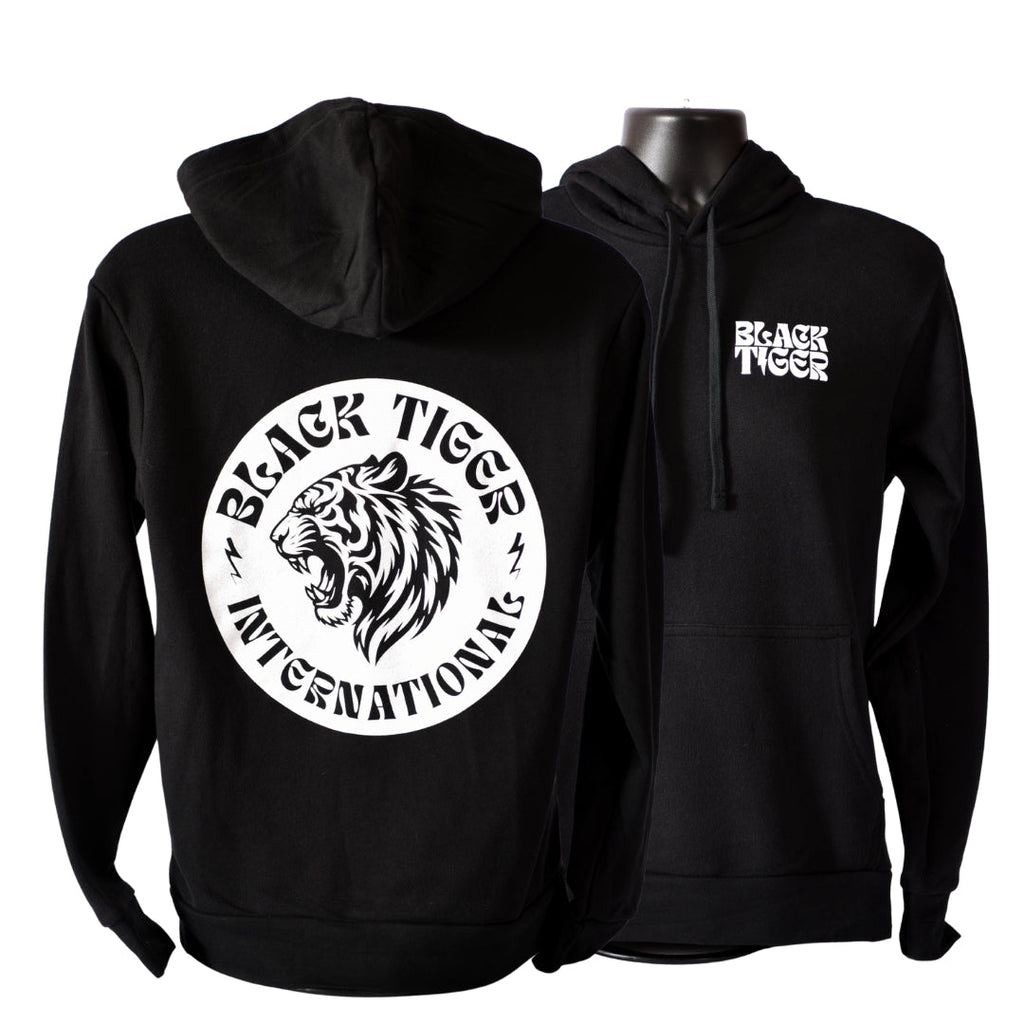 Black Tiger International Attack Tiger Logo Hoodie Black — branding close-up