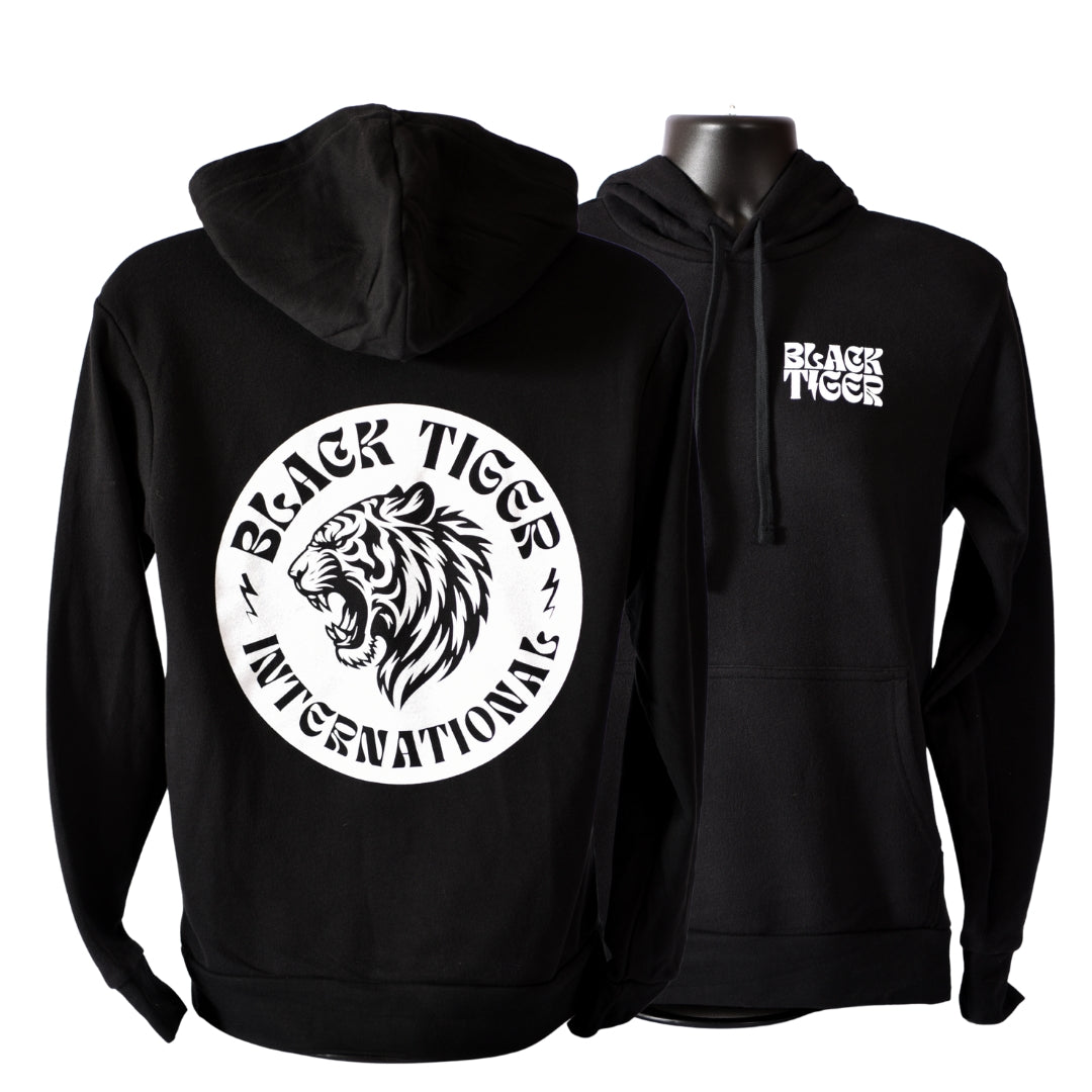 Black Tiger International Attack Tiger Logo Hoodie Black — branding close-up