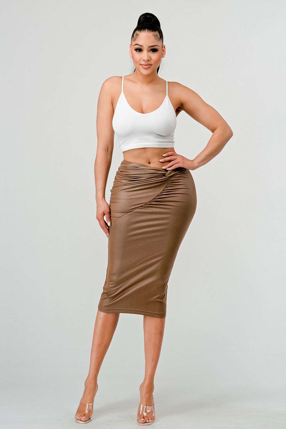 Athina High-Quality Fabric Soft PU Midi Skirt