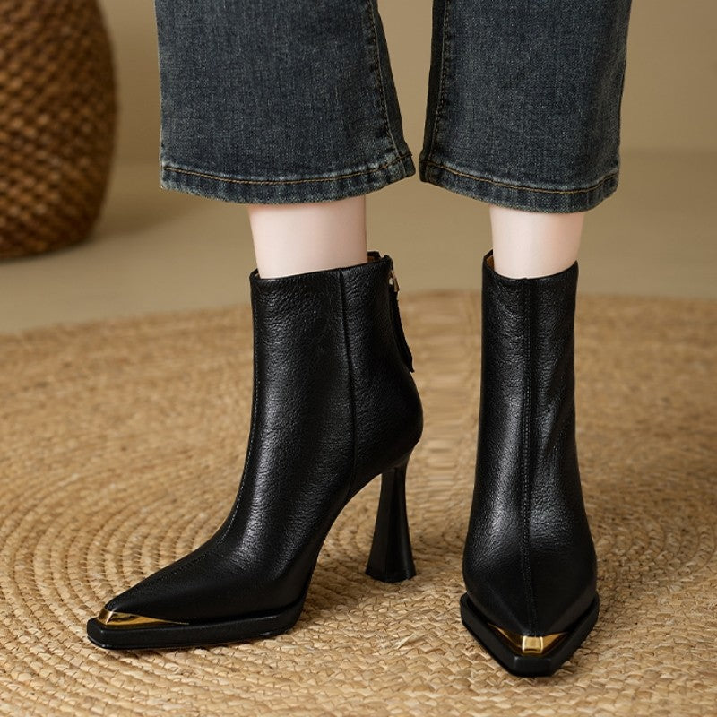 MyClosetAid Ankle Boots for Women Featuring a Vintage British Design, Material, High Platform, And Thick Metal Pointed Heels.