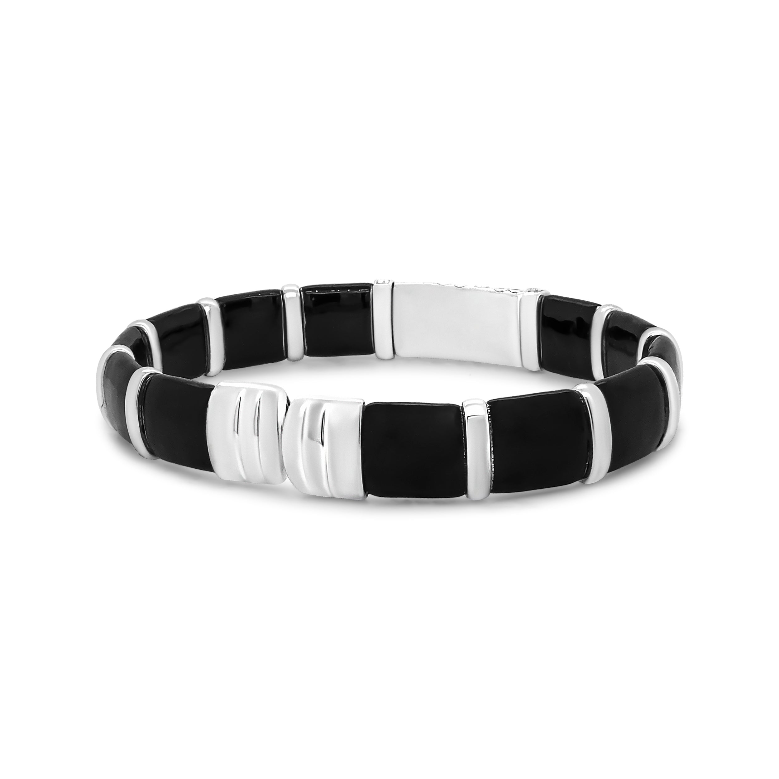 .925 Sterling Silver Black and Brown Enamel 1/3 Cttw Round Diamonds and Pink and Orange Sapphire Gemstones Floral Statement Bangle Bracelet (F-G Color, VS1-VS2 Clarity) - Size 7.75"