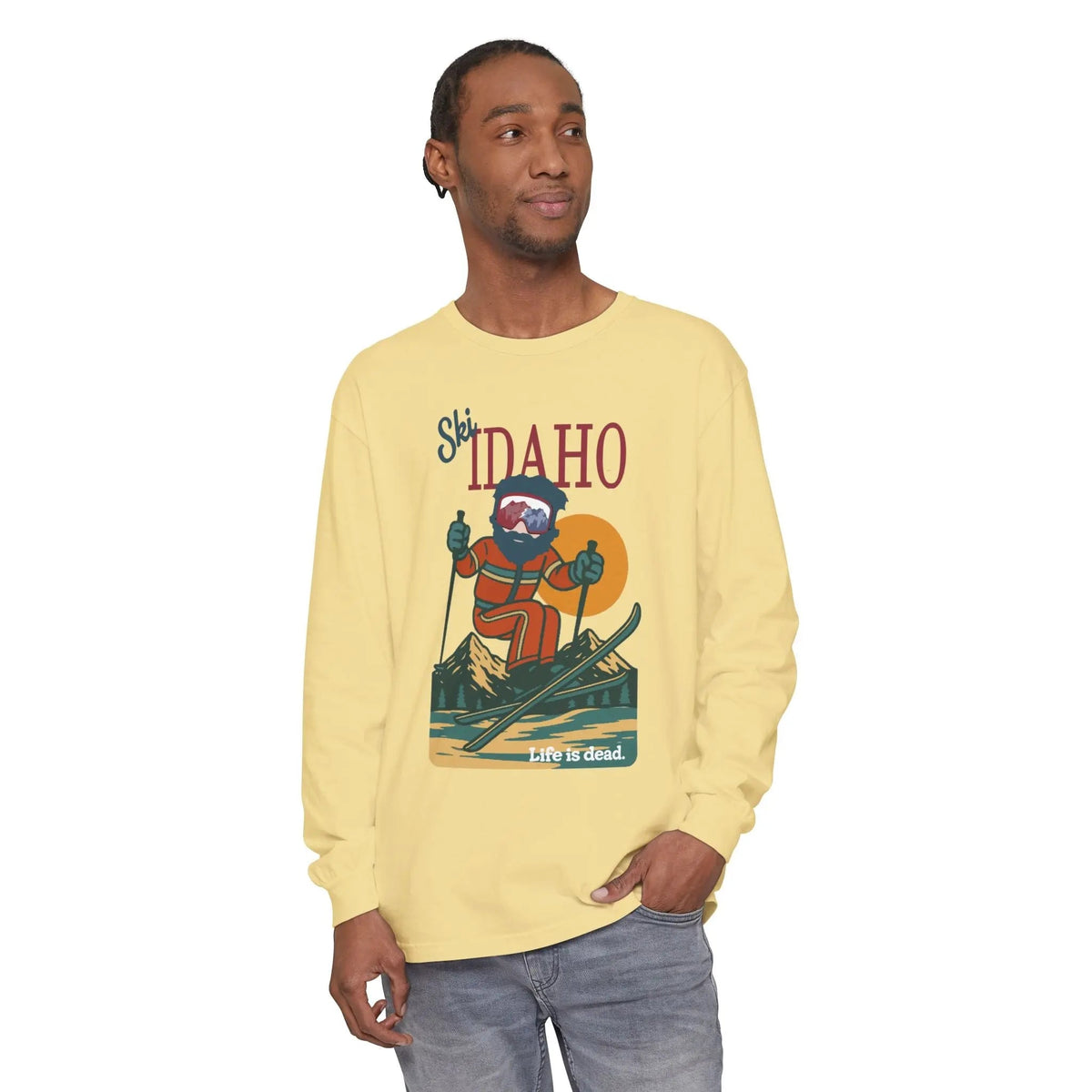 Ski Idaho - Life is Dead Mountain Collection Garment-Dyed Long Sleeve T-Shirt