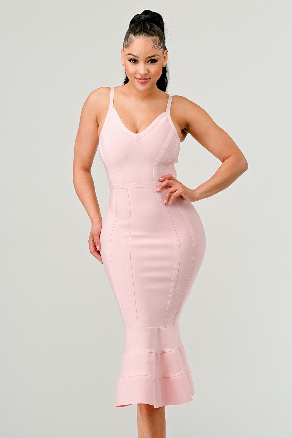 Blush Elegance Mermaid Midi Dress