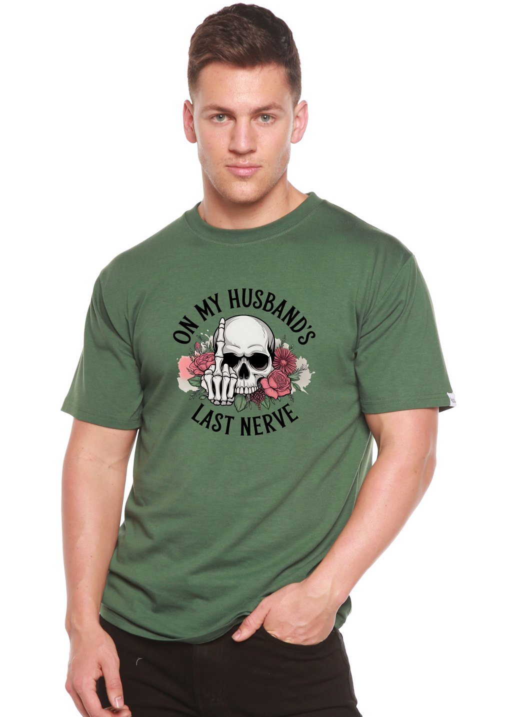 Spun Bamboo On My Husbands Last Nerve Sublimation Unisex Bamboo/Cotton Graphic T-Shirt — size reference