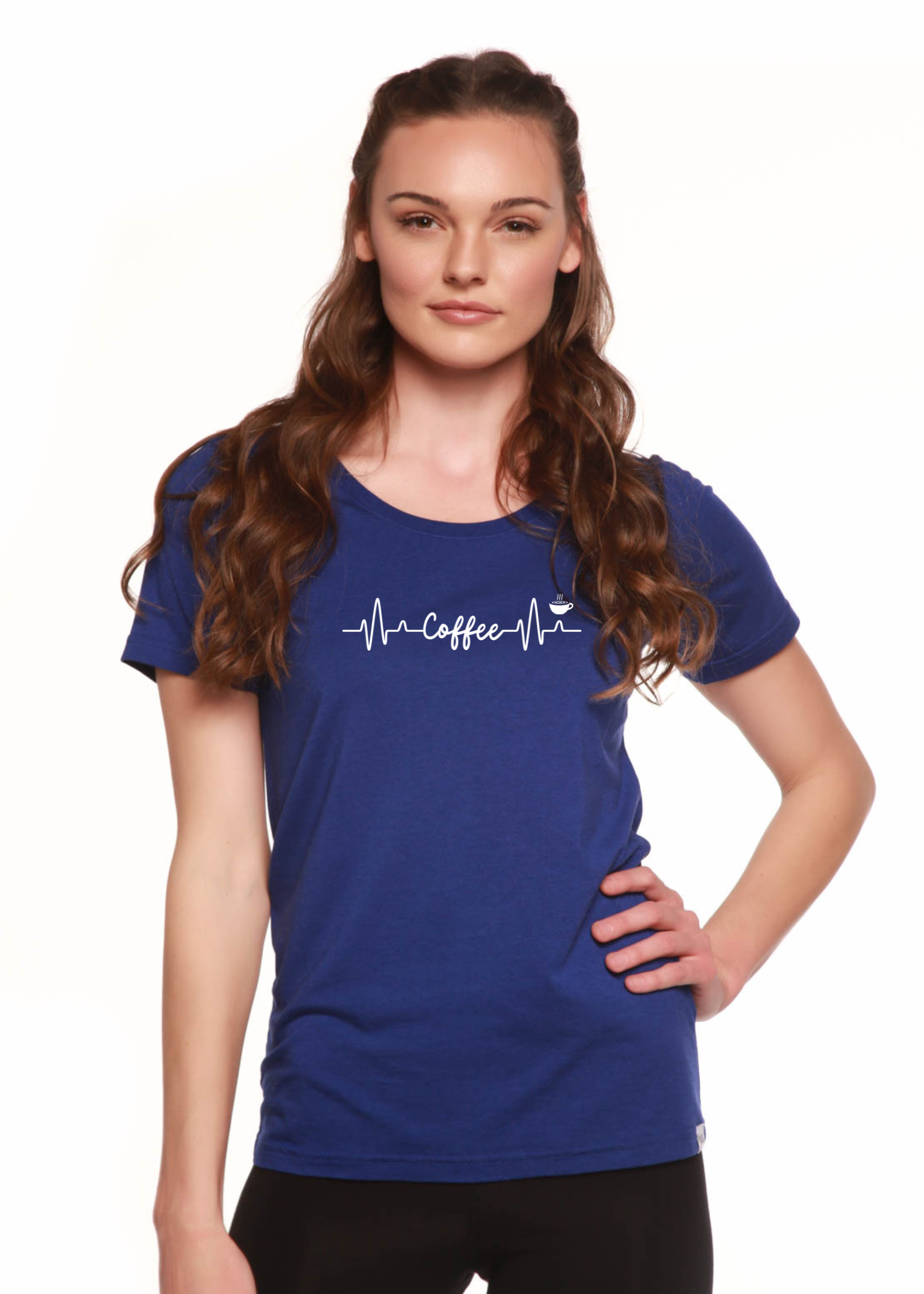 Spun Bamboo Heartbeat Coffee Printed Women's Bamboo/Cotton Short Sleeve Scoop Neck T-Shirt — main product shot