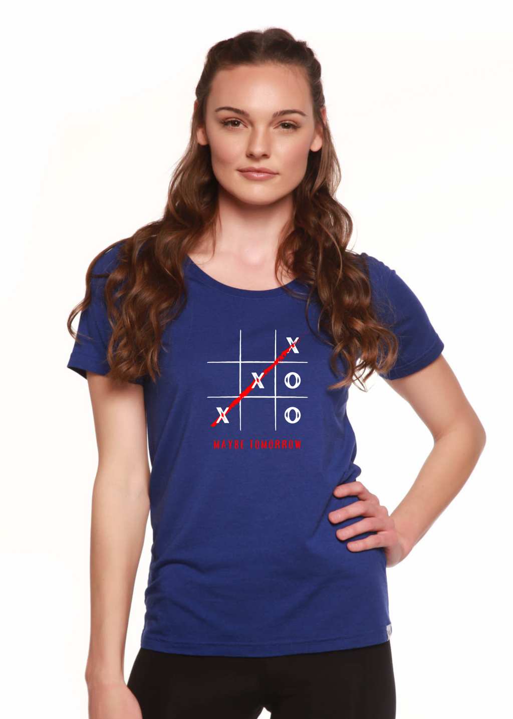 Spun Bamboo Maybe Tomorrow Women's Bamboo Sleeve Scoop Neck Graphic T-Shirt — lifestyle context