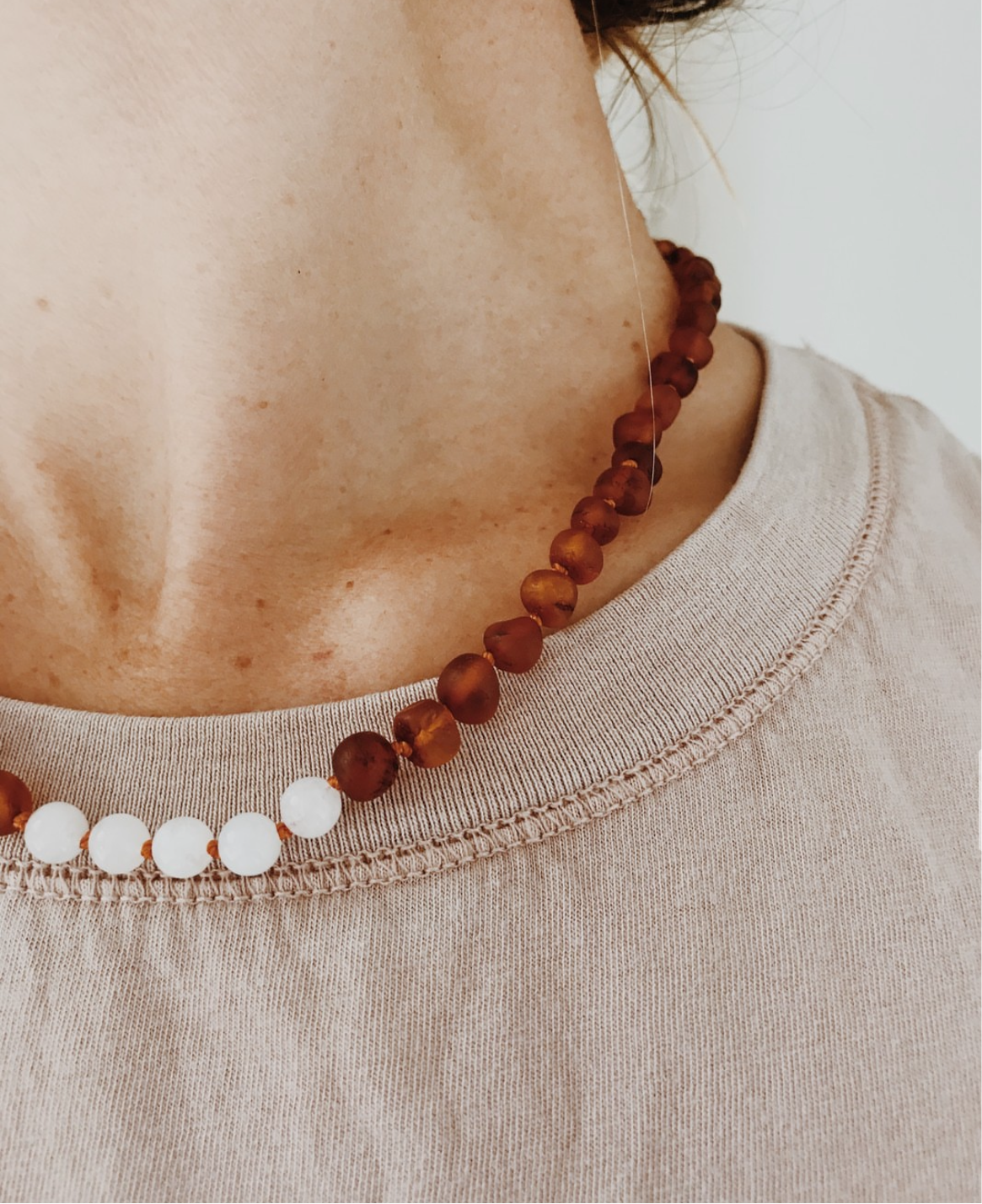CanyonLeaf Raw Cognac Baltic Amber + Moonstone || Necklace — main product shot
