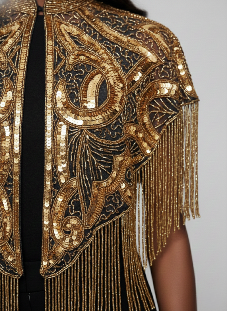 L'Jai Amor Aurum Empress Cape — detail close-up