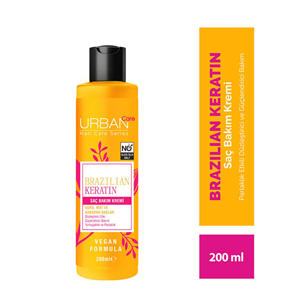 Urban Care Brazilian Keratin Hair Care Cream - Vegan, SLS Free, Dermatologically Tested - 6.76 fl oz
