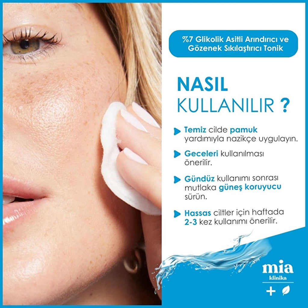 Mia Klinika 7% Glycolic Acid Toner: Pore Refining, Exfoliating & Skin Brightening - Achieve Radiant, Even Skin Tone