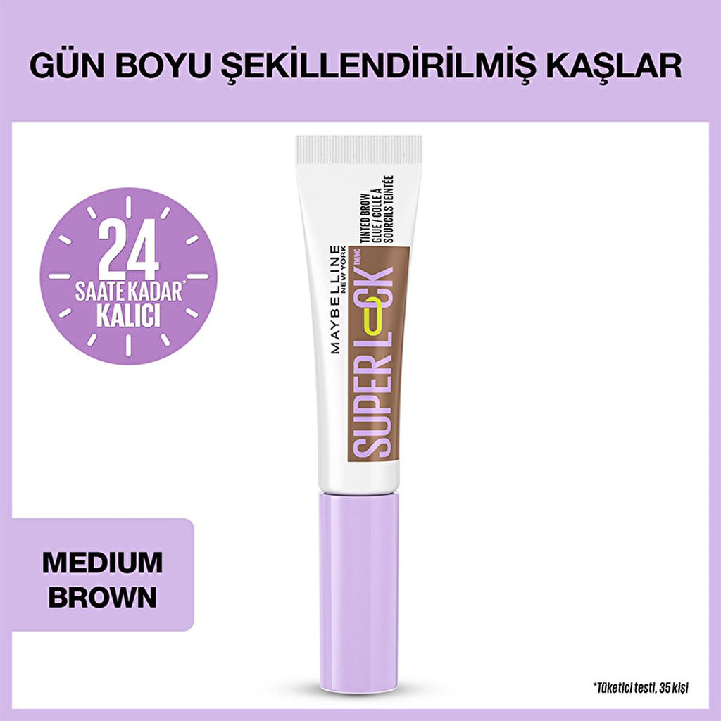 Maybelline Super Lock Medium Brown Brow Glue: 24H Lamination Effect, Tinted Eyebrow Mascara for Long-Lasting Shape & Smudge-Proof Definition