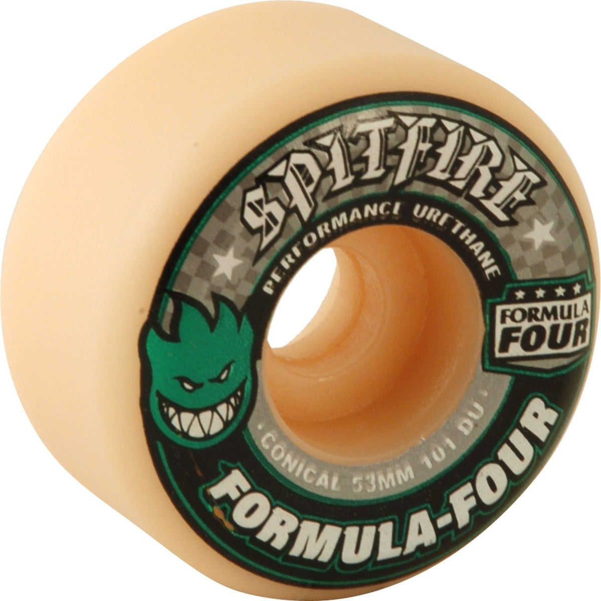 Spitfire Wheels F4 Conical 53mm 101a - White/Green/Black (Set of 4) by Skates USA
