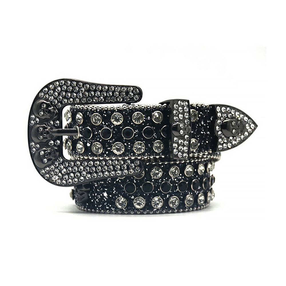 Rhinestone Belt Store Black Skull With Black & Crystal Rhinestone Belt — main product shot