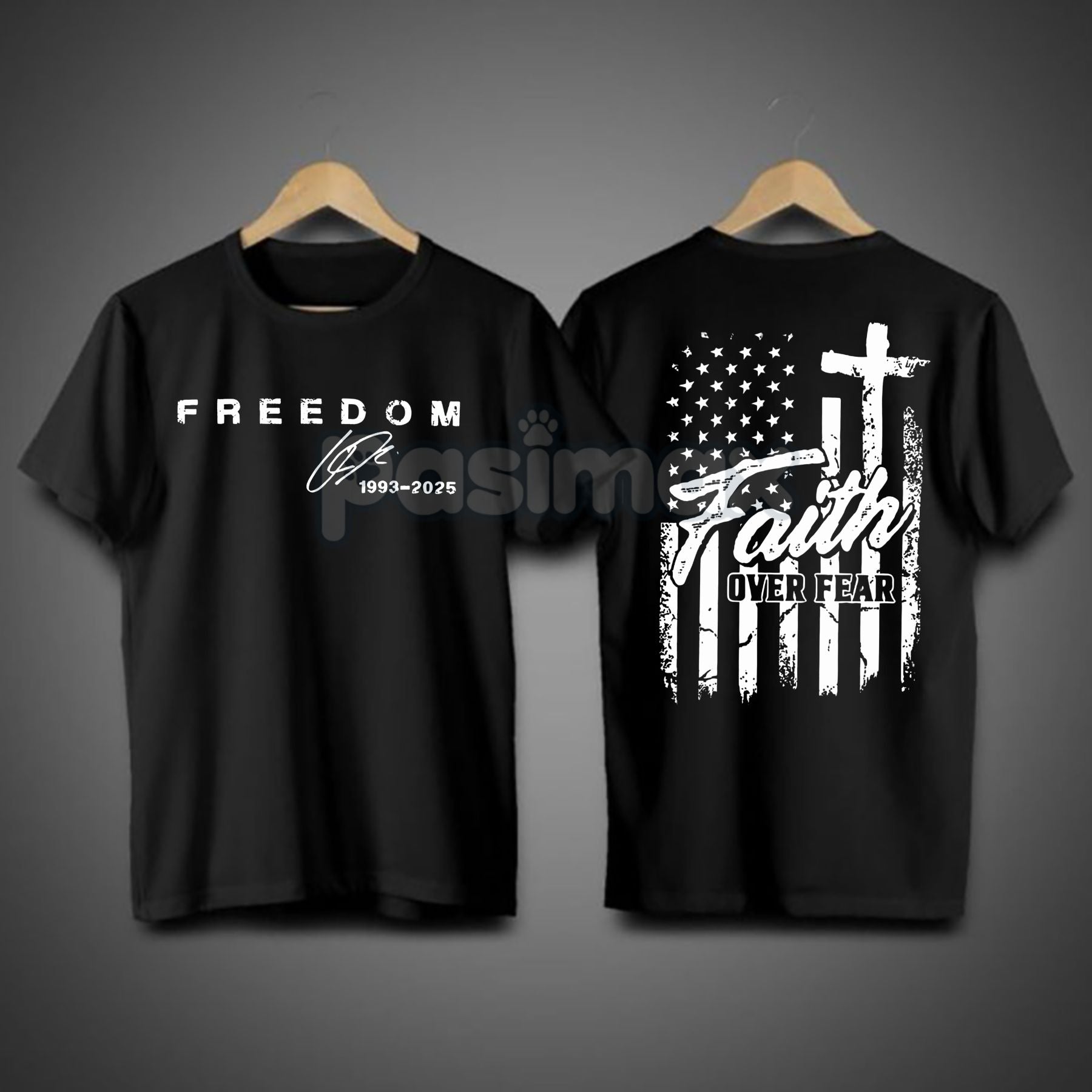 Pasimax "Faith Over Fear" Freedom American Flag T-Shirt — detail close-up