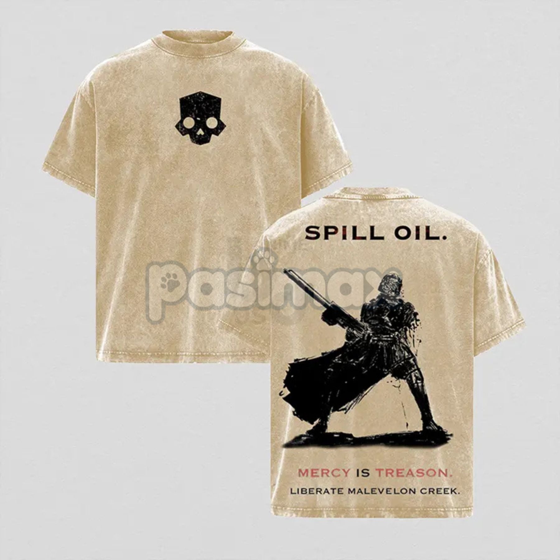 Pasimax Helldivers 2 Oversized Washed Tee – Double-Sided Print Streetwear, Unisex Gaming Apparel — detail close-up