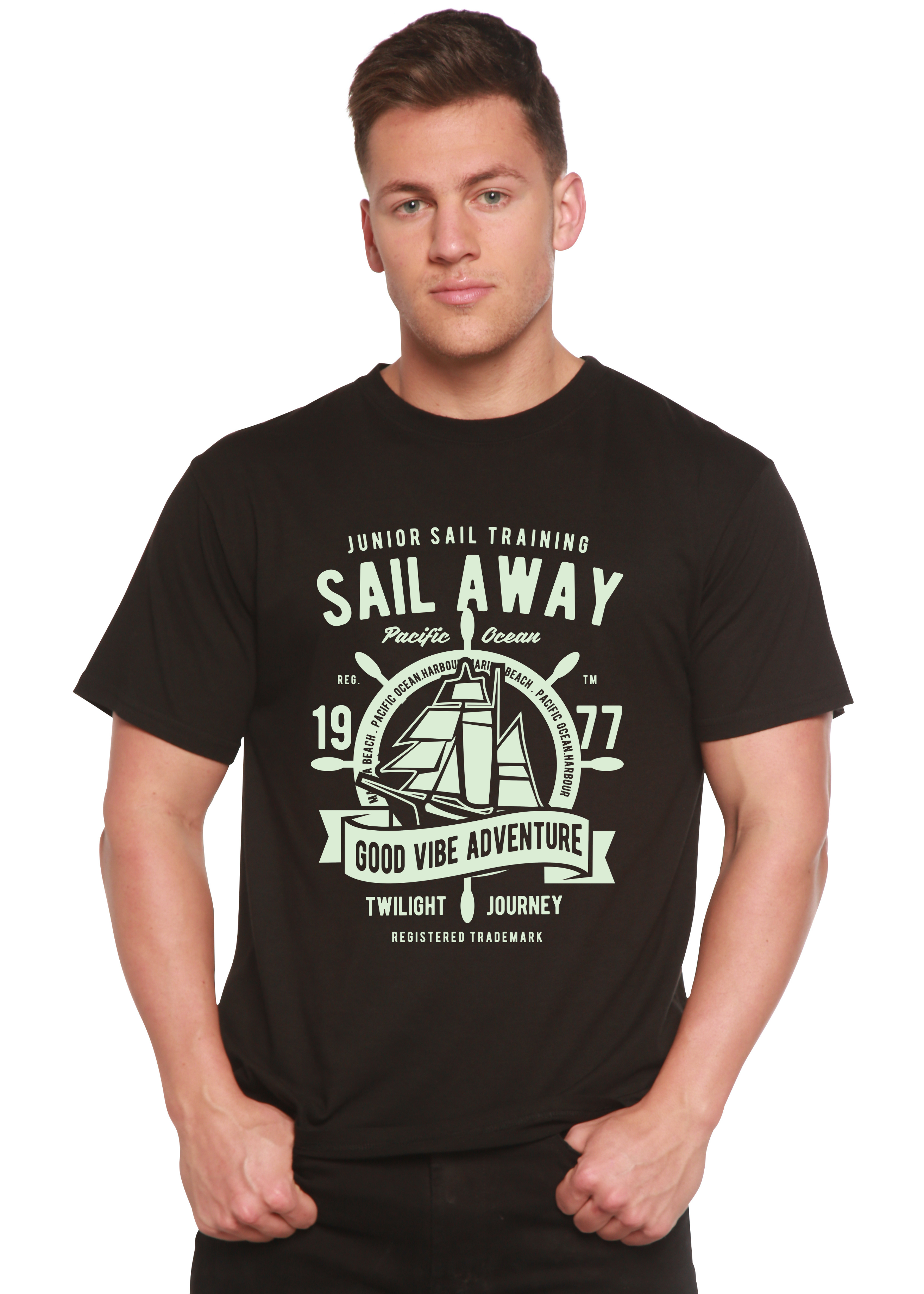 Spun Bamboo Sail Away Spun Bamboo® Men's Bamboo Viscose/Organic Cotton Short Sleeve Graphic T-Shirt — detail close-up