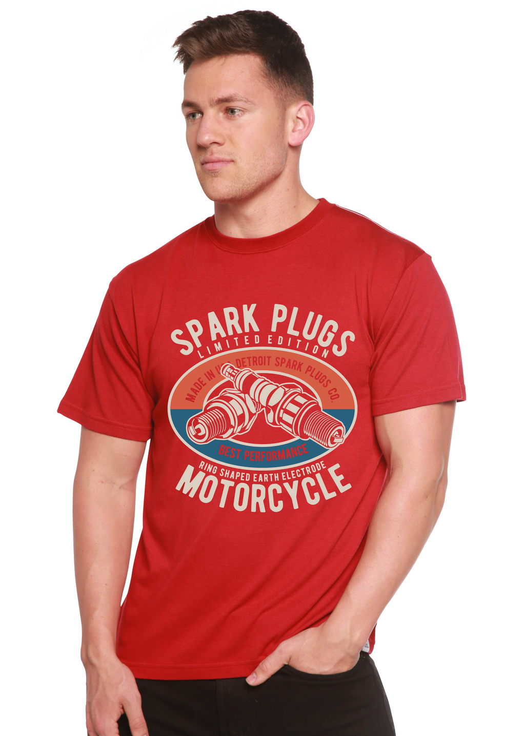 Spun Bamboo Spark Plugs Spun Bamboo® Men's Bamboo Viscose/Organic Cotton Short Sleeve Graphic T-Shirt — lifestyle context