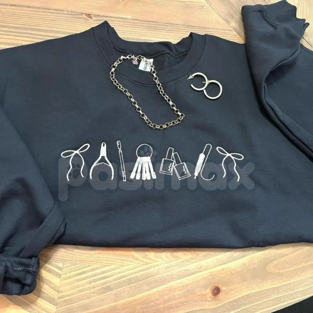 Pasimax Nail Artist Icon Embroidered Sweatshirt – Chic Salon & Manicurist Wardrobe Essential — detail close-up