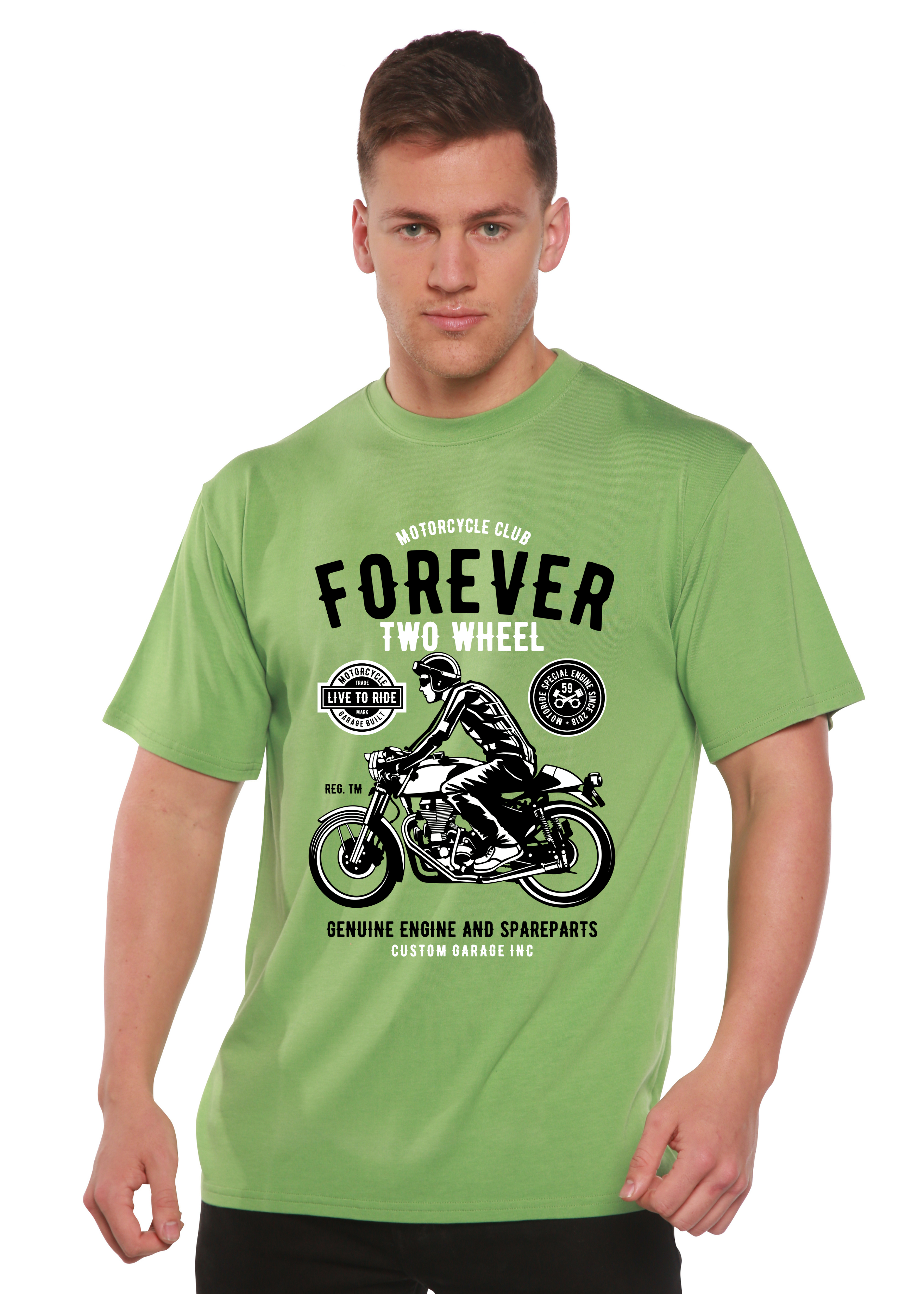 Spun Bamboo Forever Two Wheel Men's Bamboo Viscose/Organic Cotton Short Sleeve Graphic T-Shirt — detail close-up